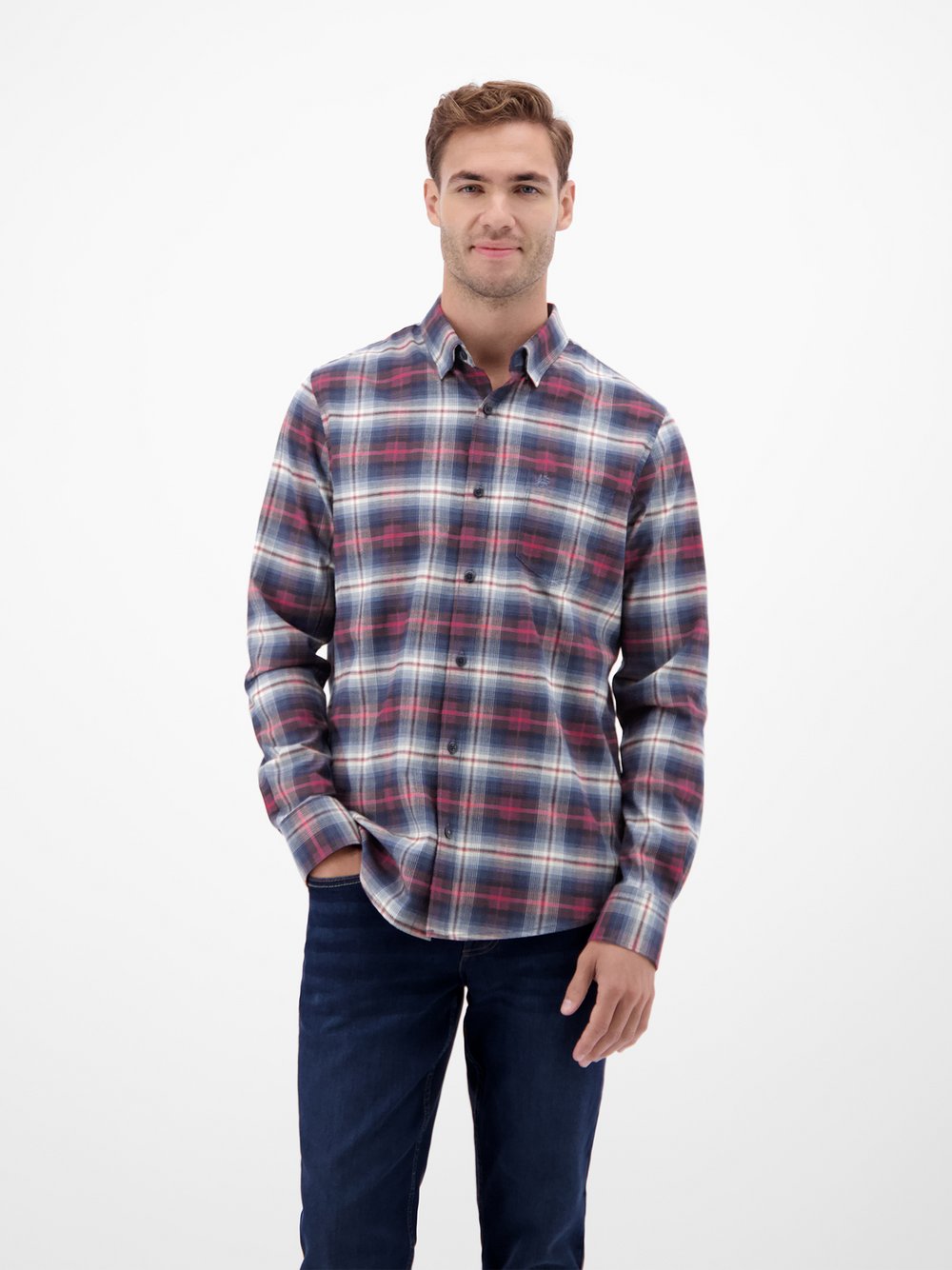 LERROS Flanellhemd Herren Regular Fit Baumwolle rot kariert, XXL