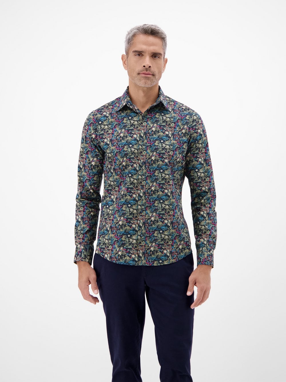 Thumbnail - LERROS Langarmhemd Herren Regular Fit Baumwolle blau gemustert, L