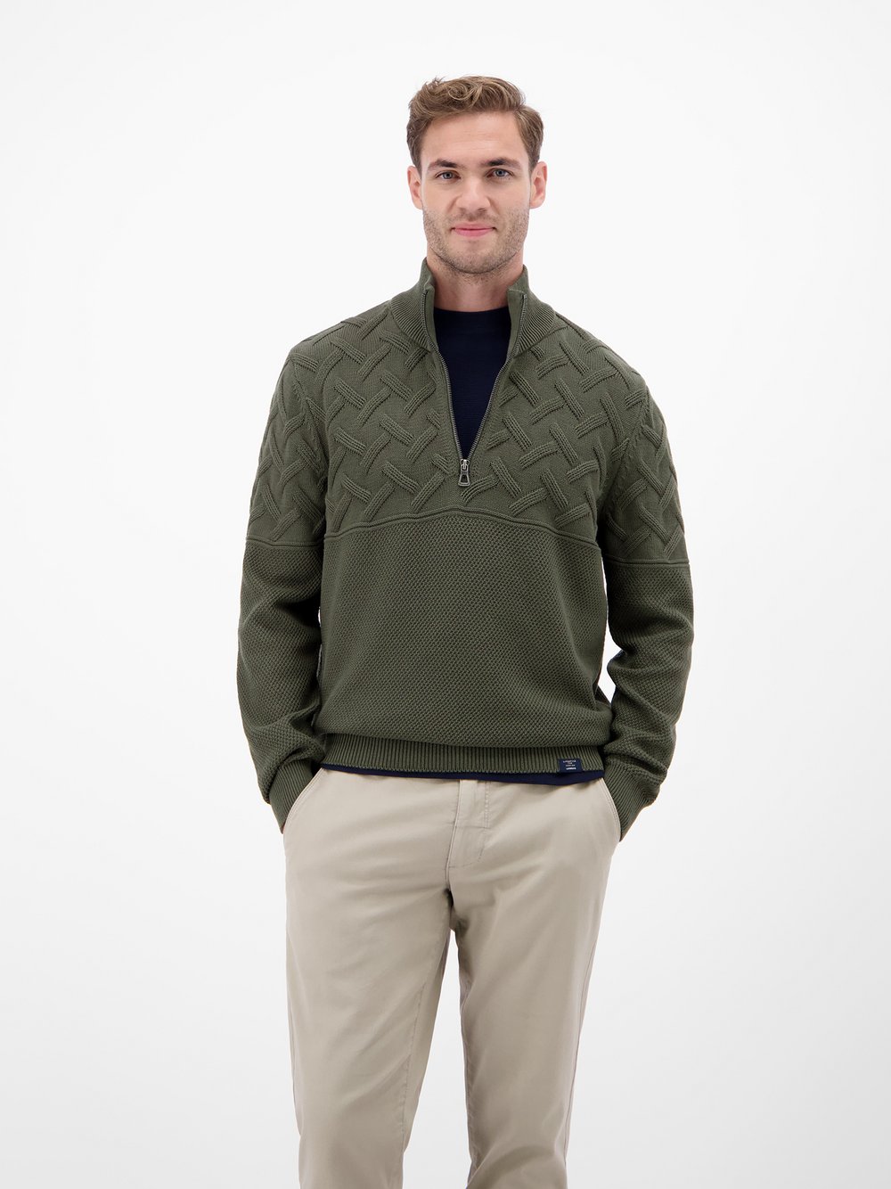 LERROS Strickpullover Herren Baumwolle grün gemustert, L