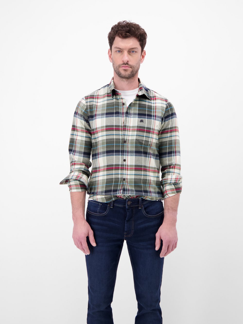 LERROS Flanellhemd Herren Regular Fit Baumwolle weiß kariert, XXL