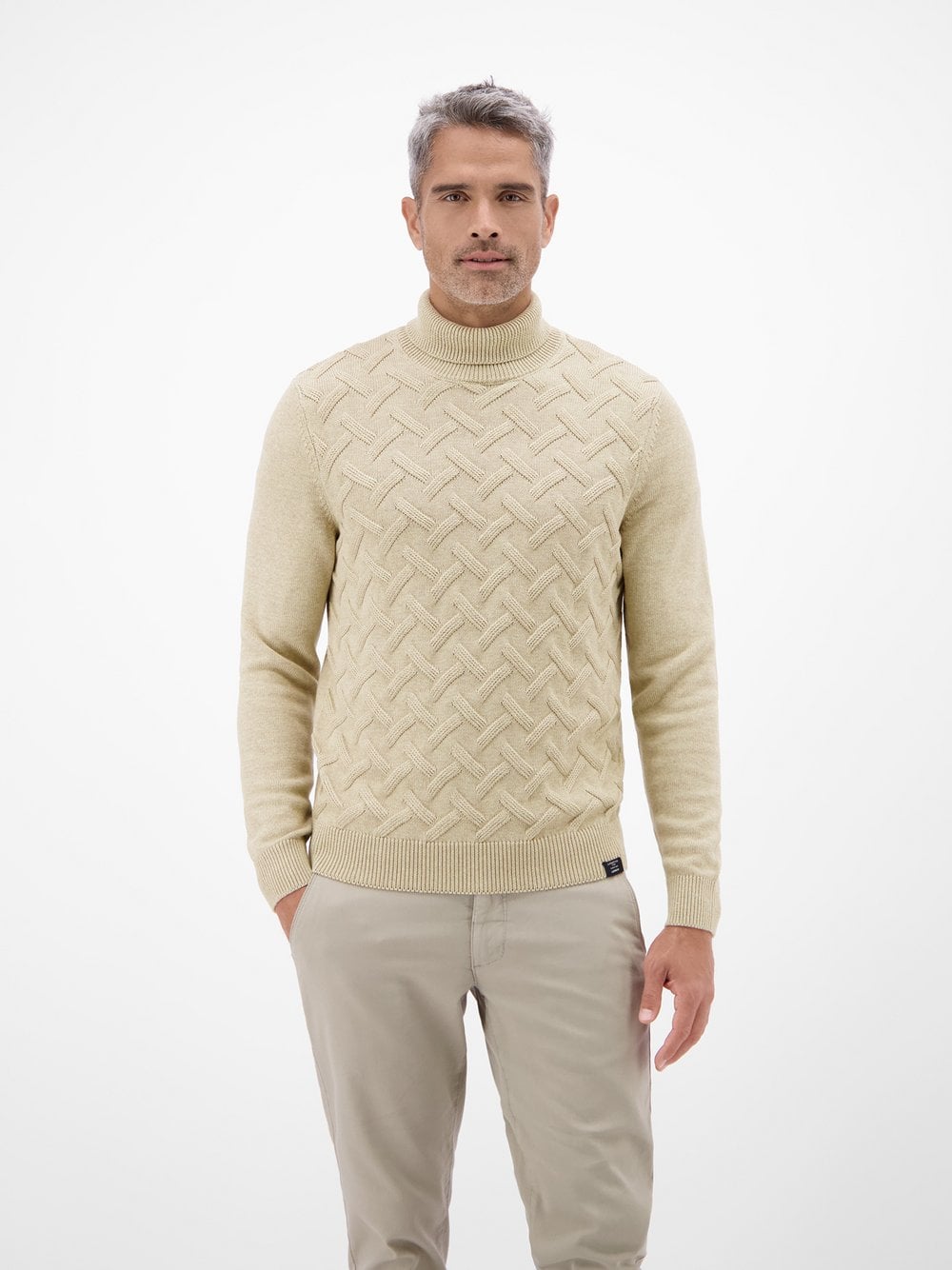 Thumbnail - LERROS Rollkragenpullover Herren Baumwolle beige gemustert, XXXL
