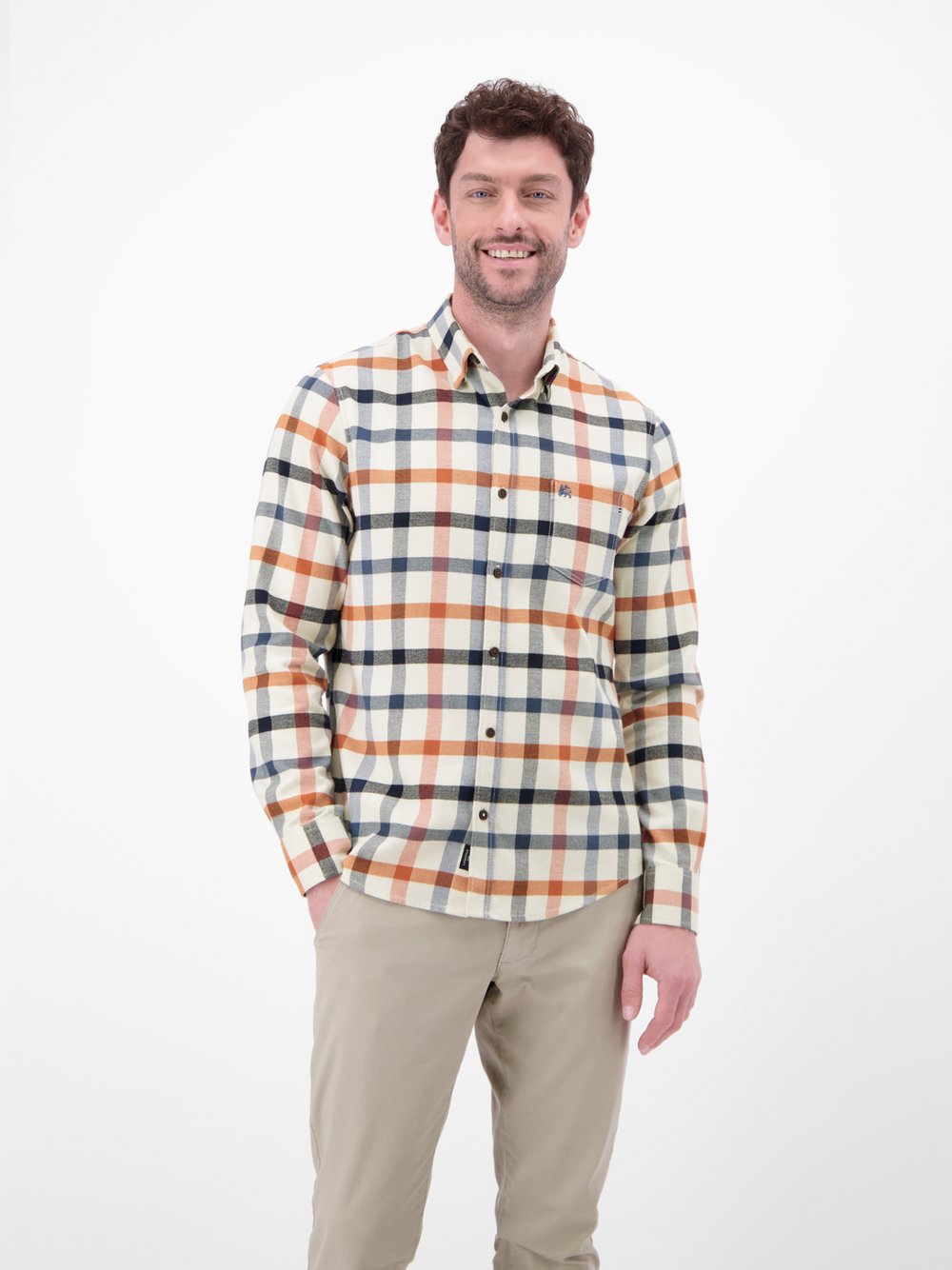 LERROS Flanellhemd Herren Regular Fit Baumwolle weiß kariert, XXXL