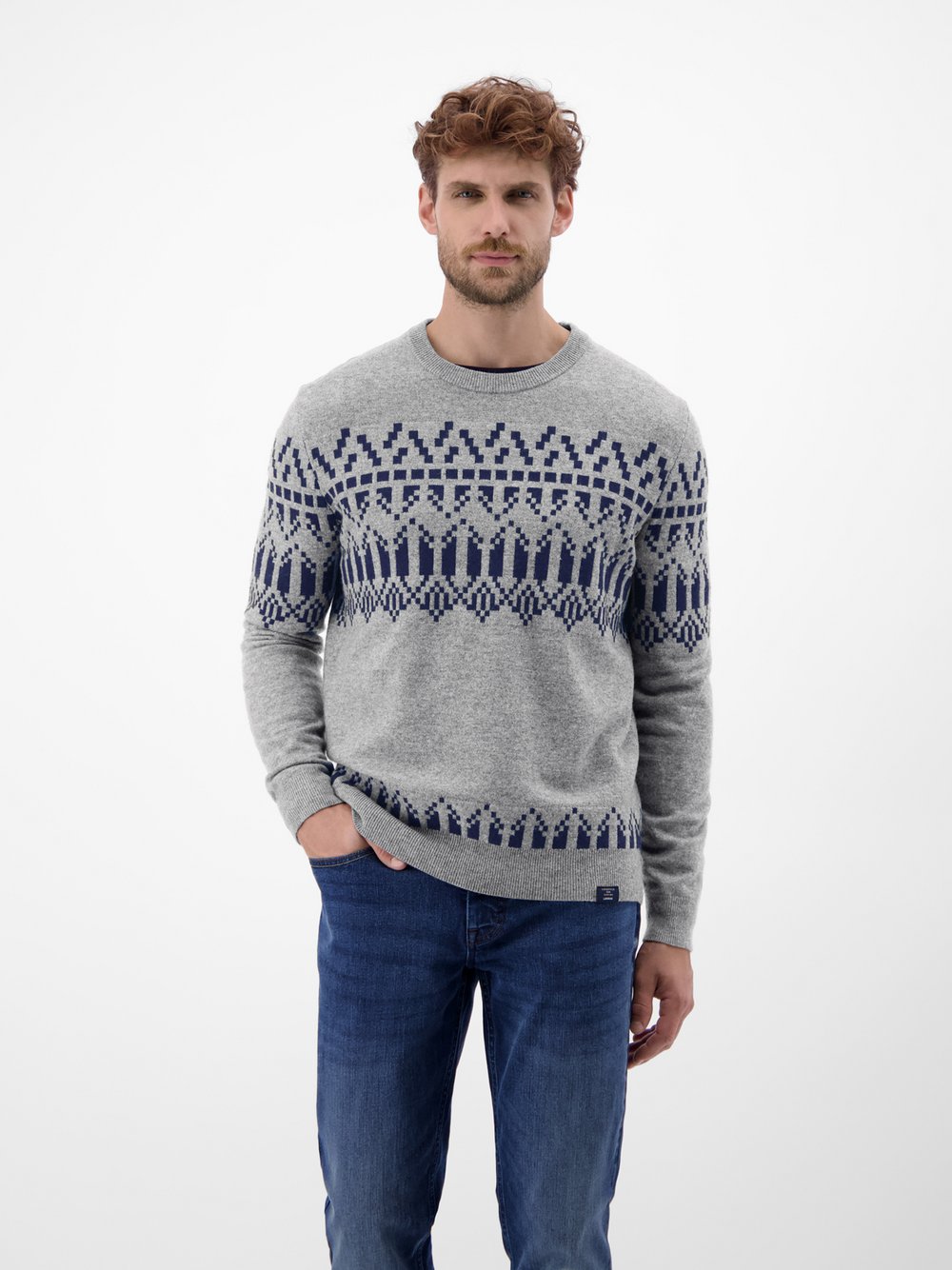 LERROS Strickpullover Herren Schurwolle grau gemustert, XL