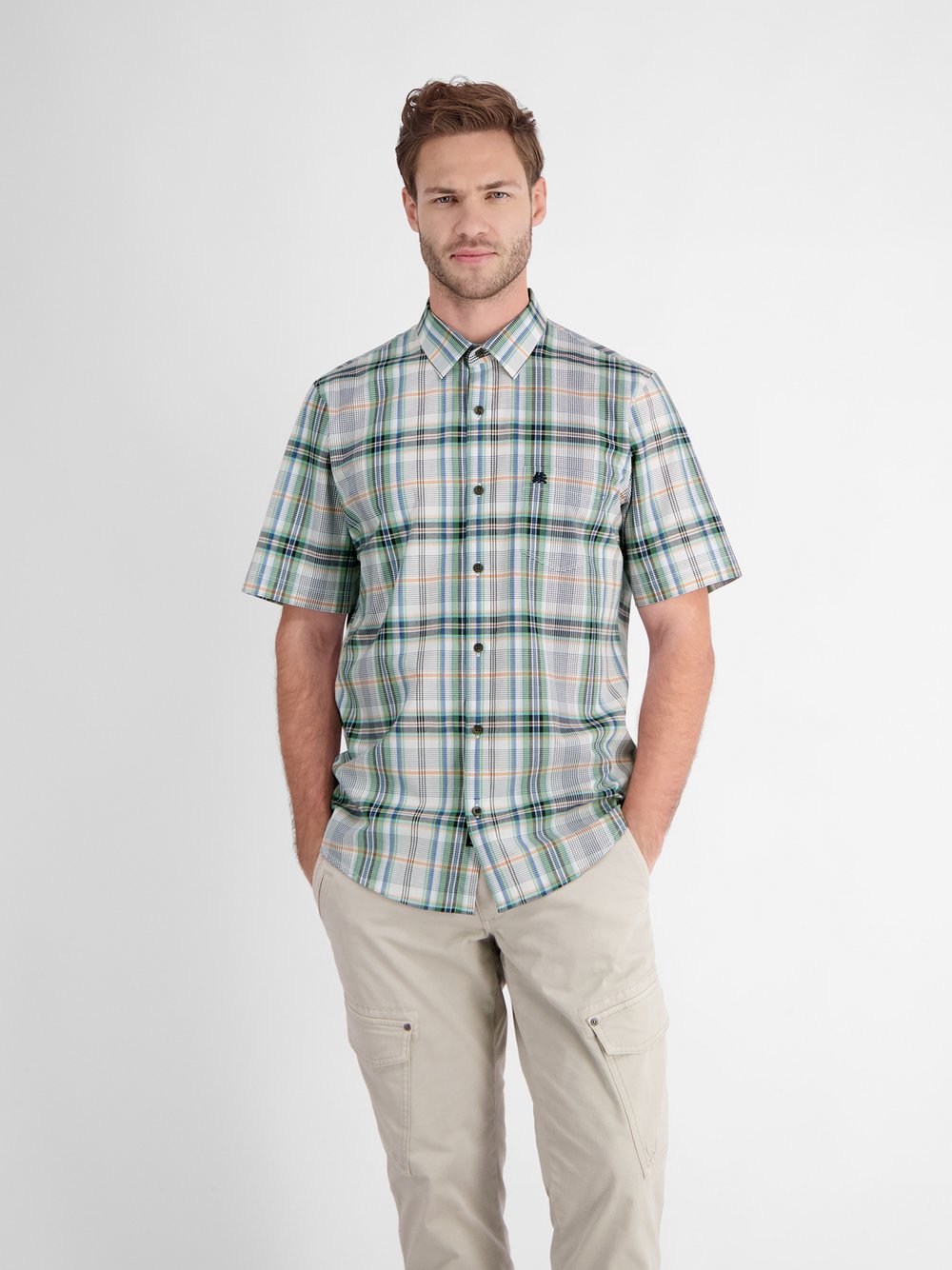 LERROS Kurzarmhemd Herren Regular Fit Baumwolle blau kariert, S