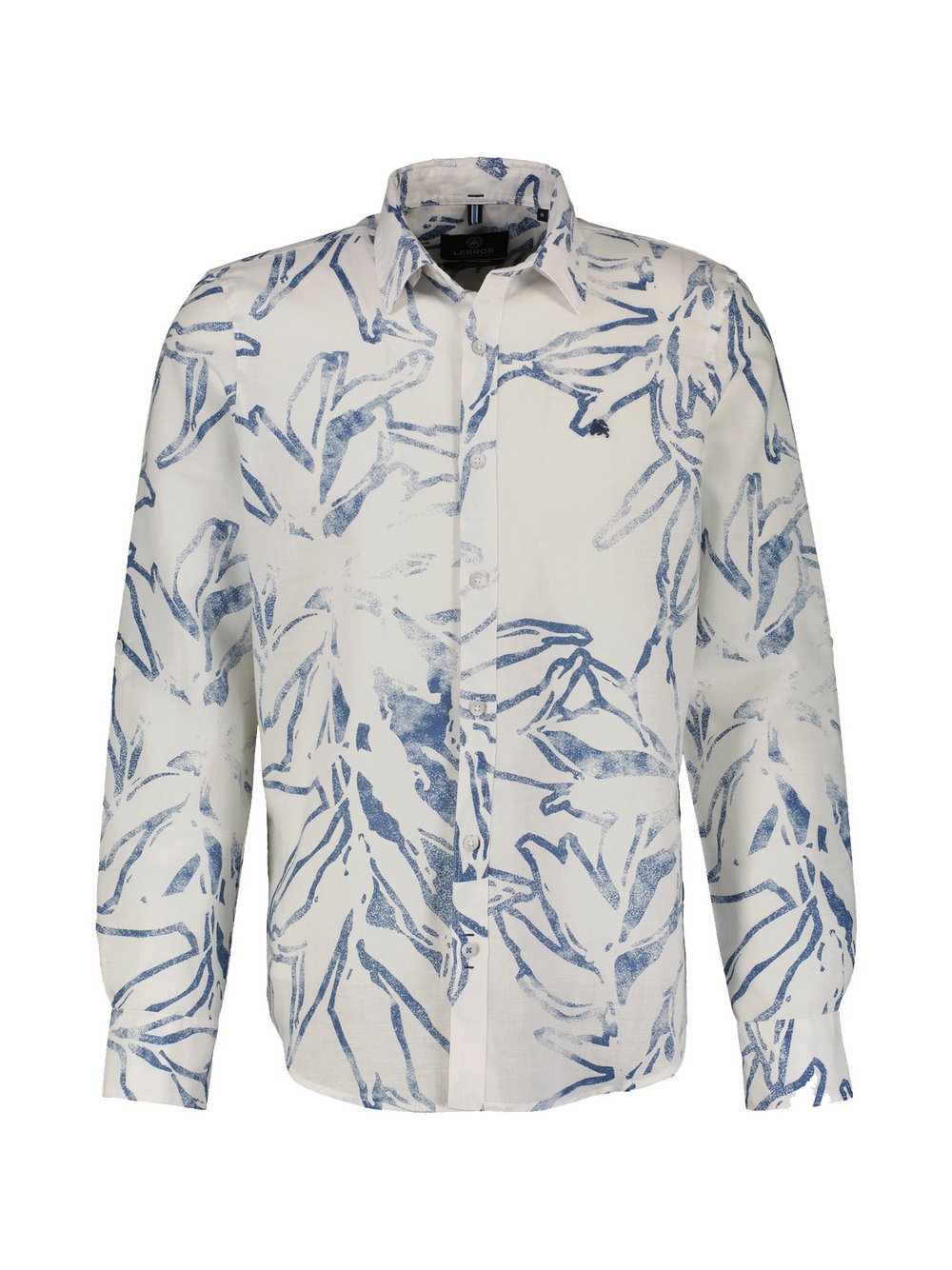 LERROS Langarmhemd Herren Regular Fit Leinen weiß bedruckt, 5XL