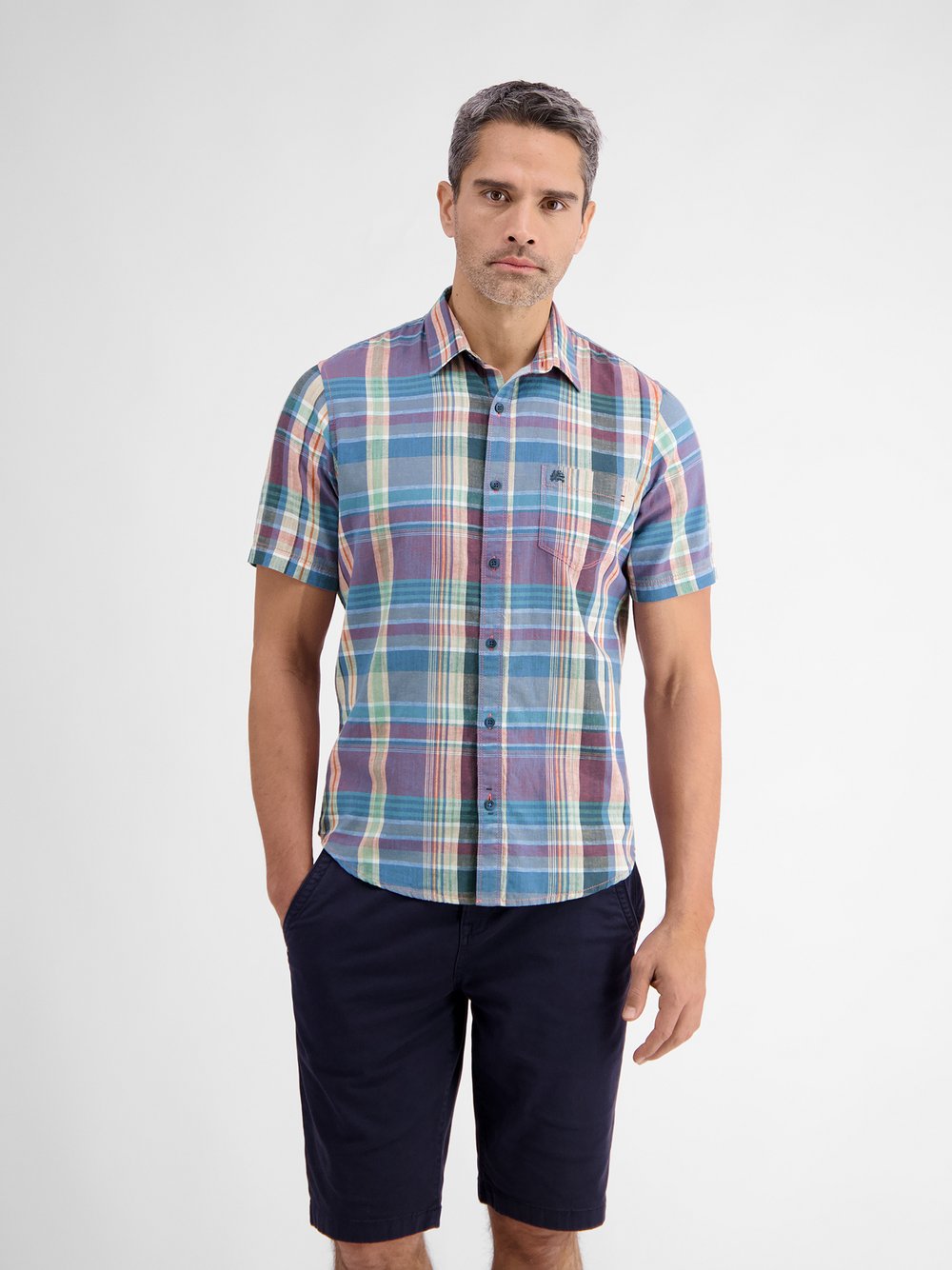 LERROS Kurzarmhemd Herren Regular Fit Baumwolle rot kariert, S