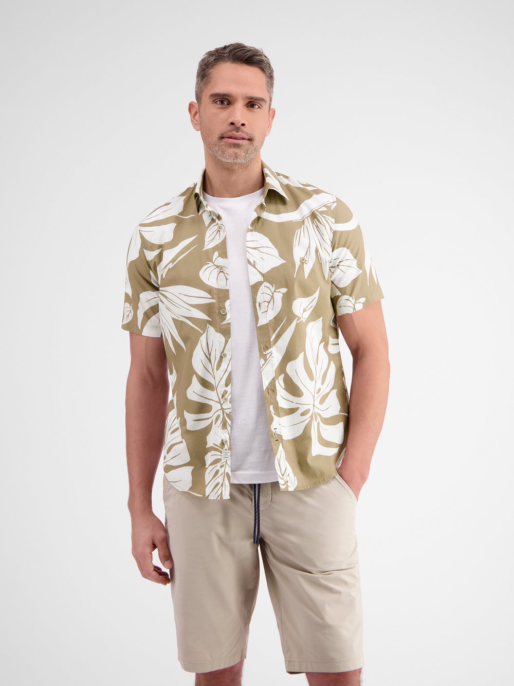 LERROS Kurzarmhemd Herren Regular Fit Baumwolle braun gemustert, S