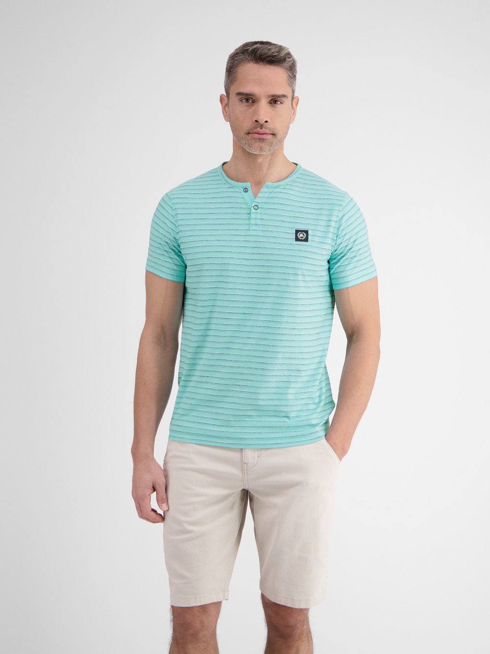 LERROS Henleyshirt Herren Baumwolle blau gestreift, S