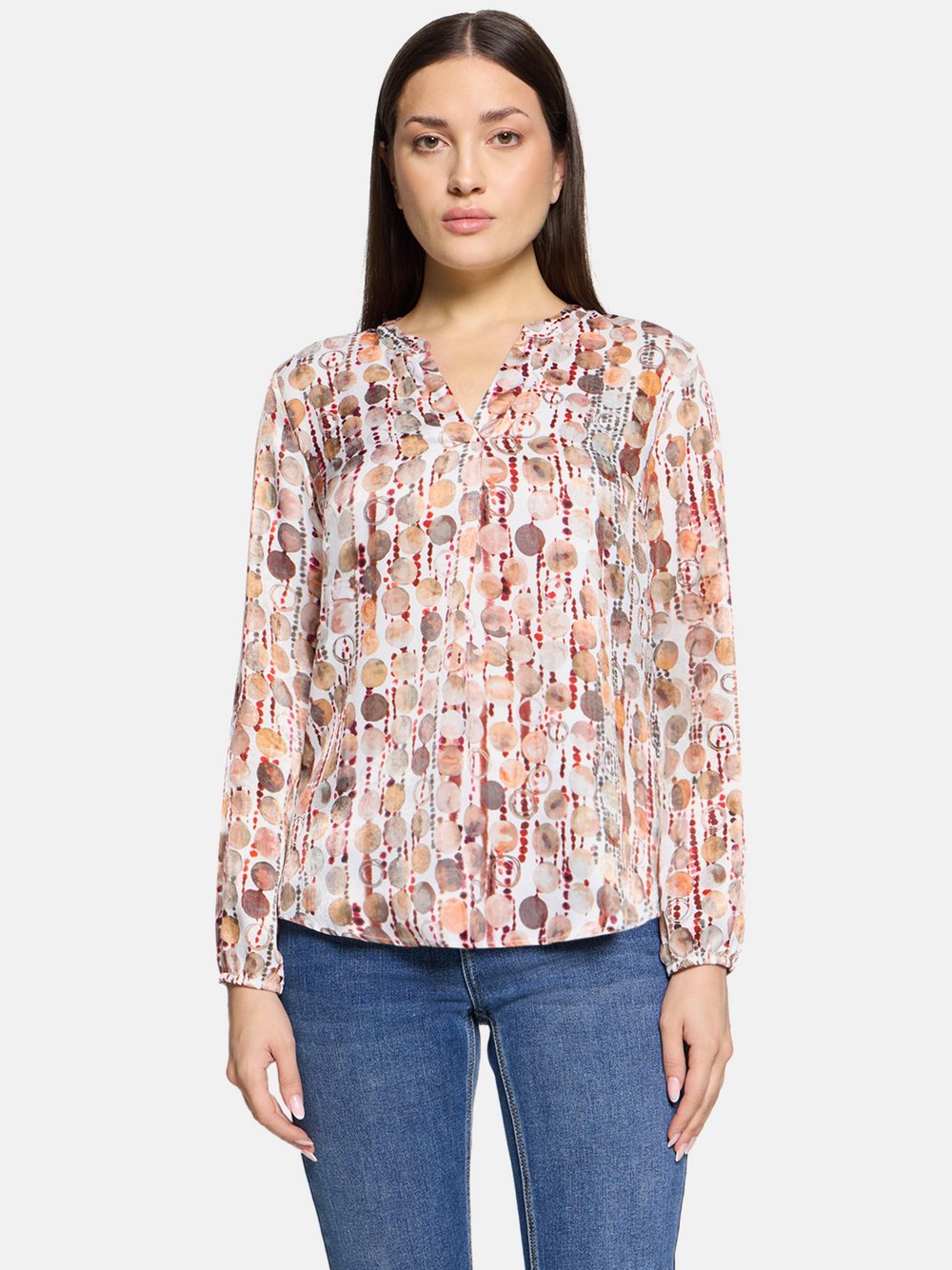 Thumbnail - Cartoon Blusenshirt Damen braun gemustert, 42