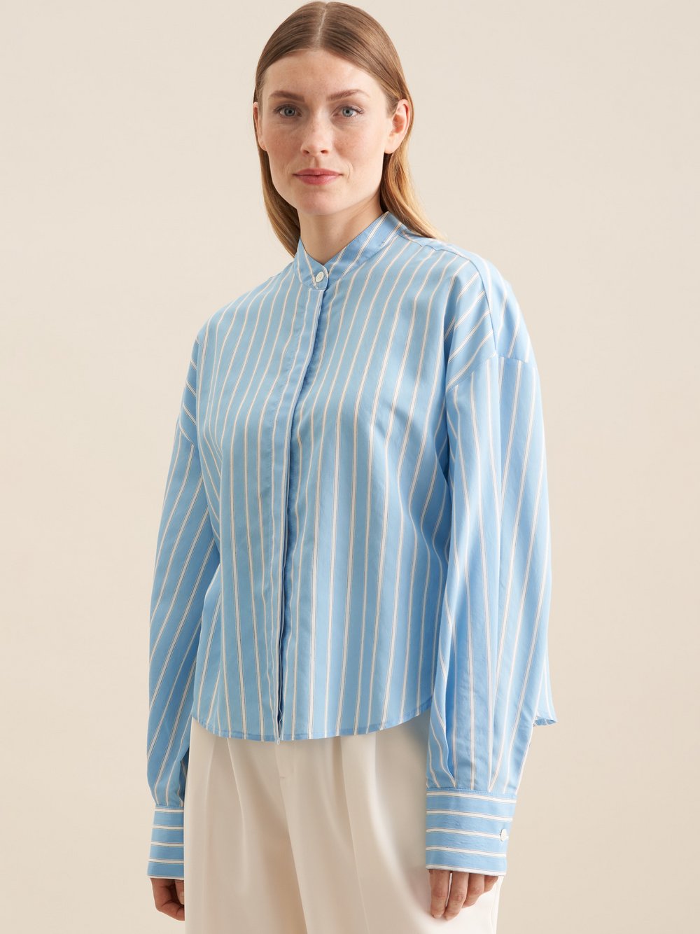 Seidensticker Stehkragenbluse Damen Viskose blau gestreift, 44