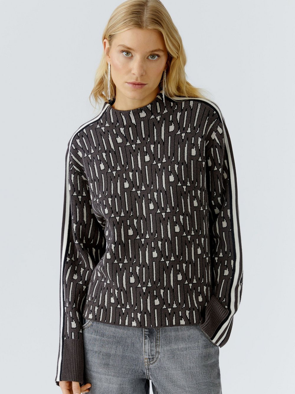 Oui Pullover Damen Viskose grau gemustert, 38