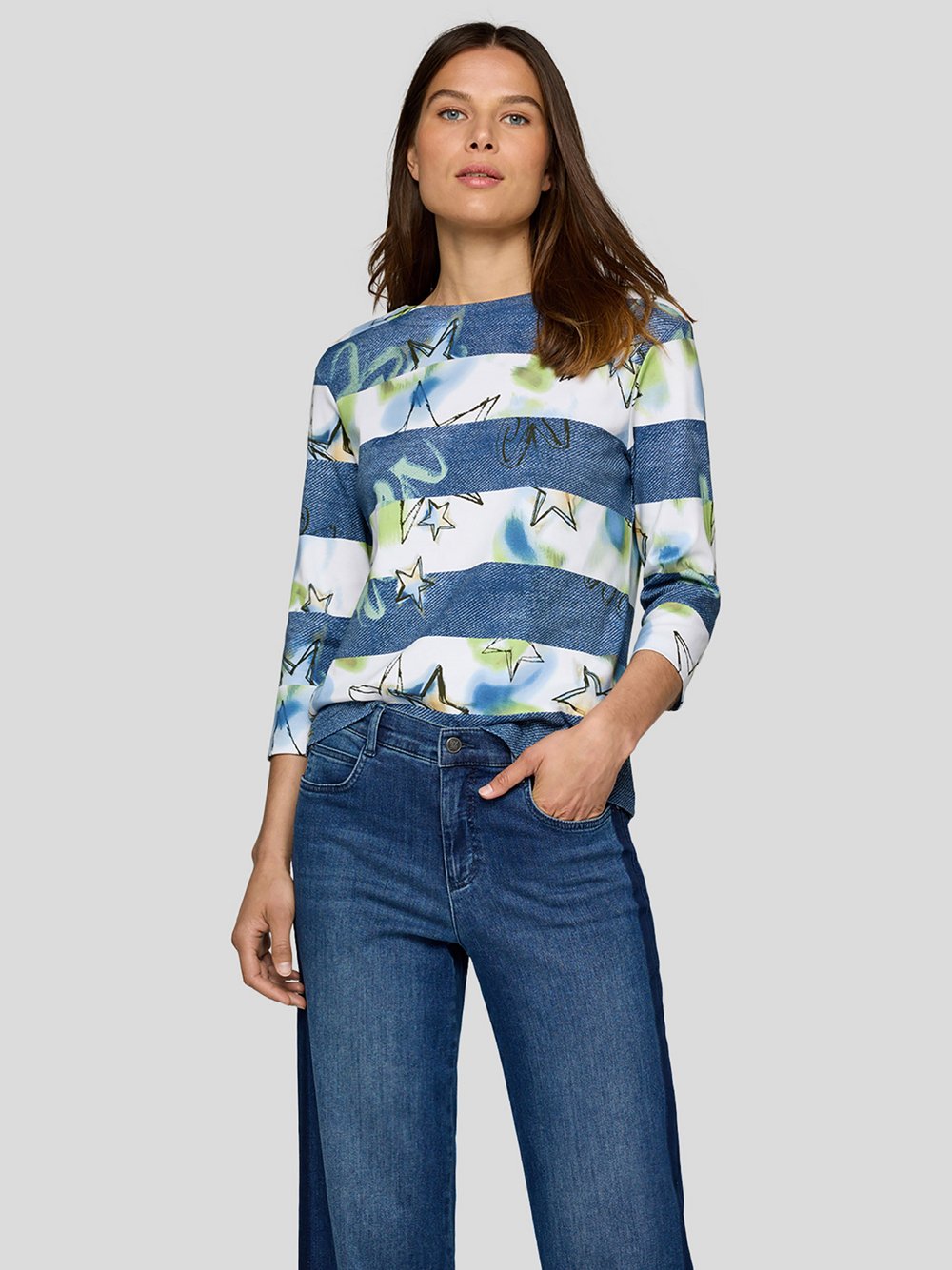 RABE T-Shirt Damen Baumwolle blau gemustert, 50