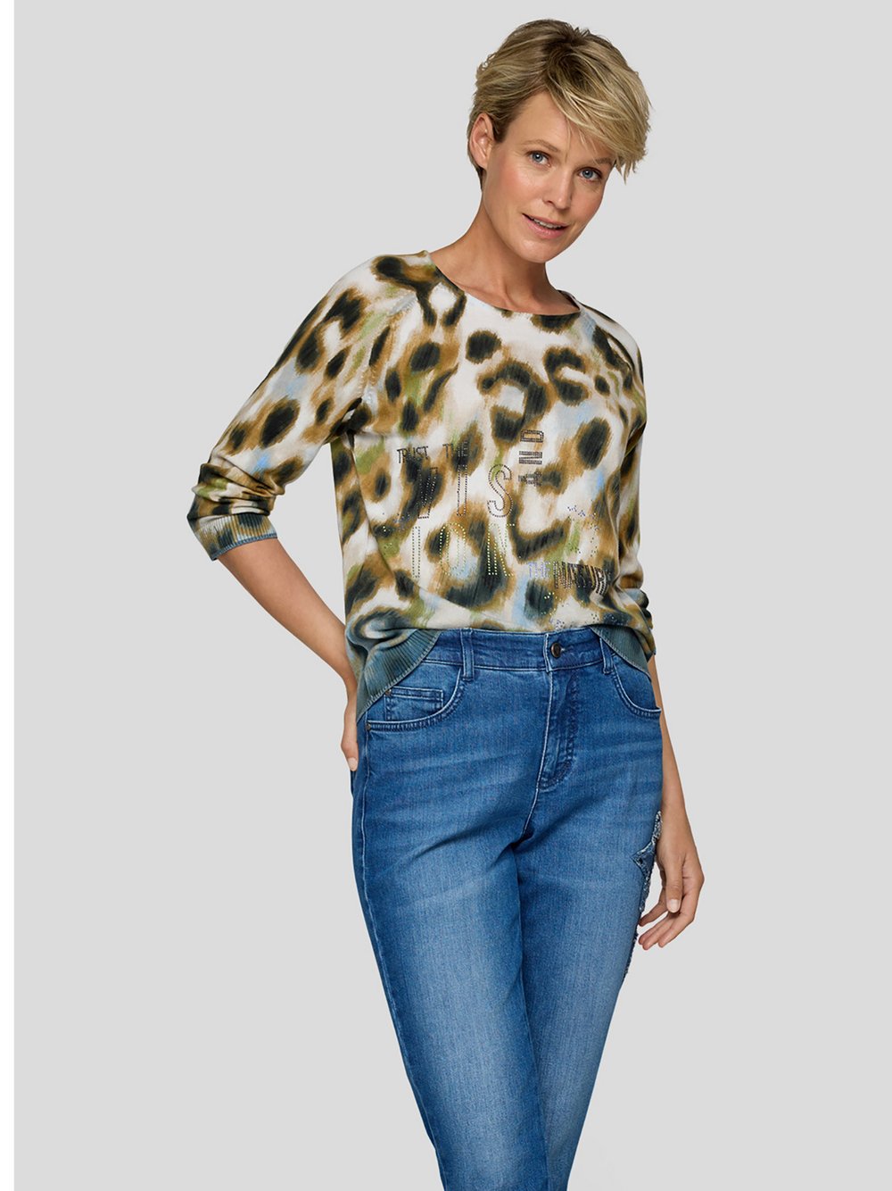 RABE Pullover Damen Baumwolle blau gemustert, 36