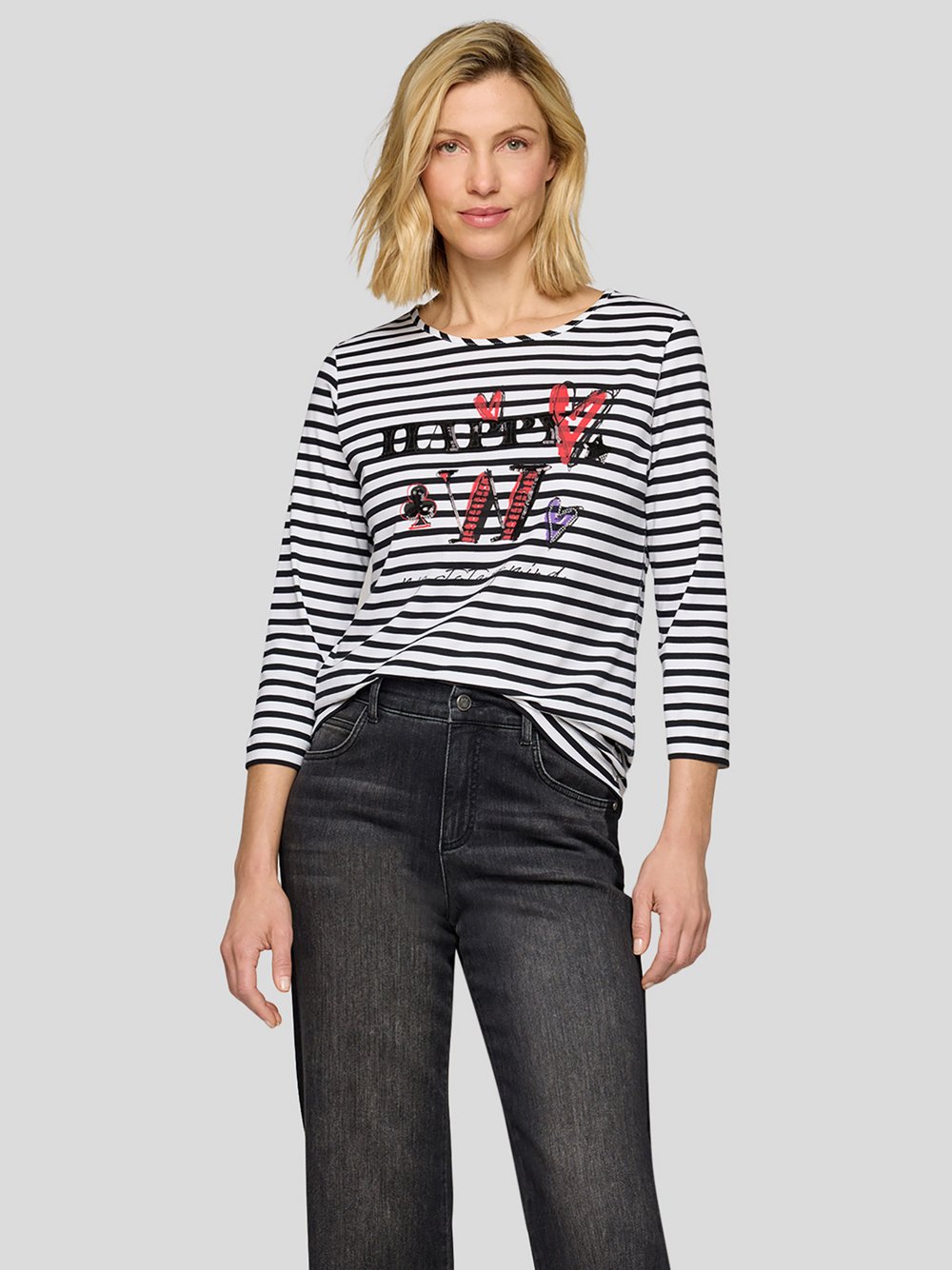 Thumbnail - RABE T-Shirt Damen Baumwolle schwarz gestreift, 40