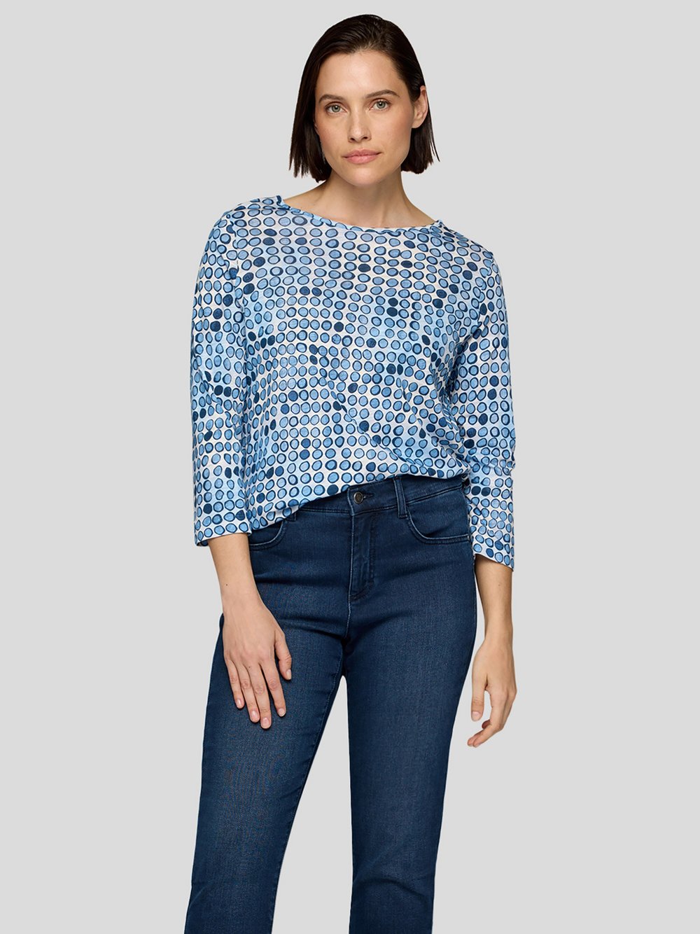 RABE T-Shirt Damen Baumwolle blau gepunktet, 38