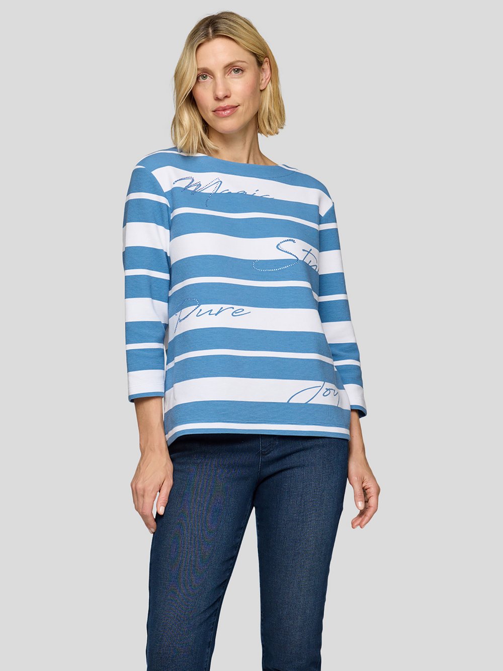 RABE T-Shirt Damen Baumwolle blau gemustert, 40