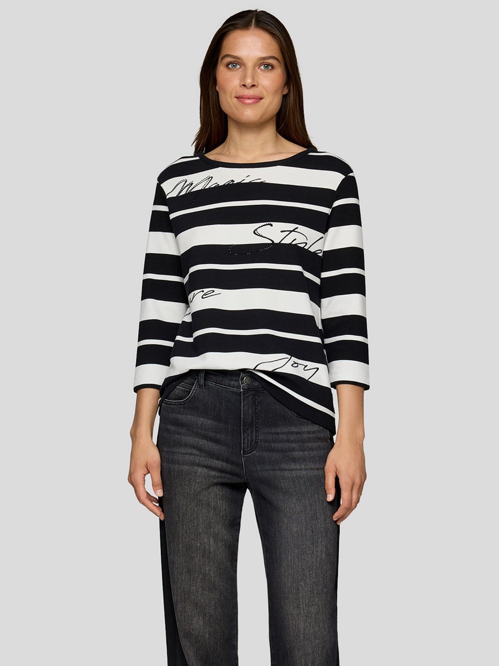 RABE T-Shirt Damen Baumwolle schwarz gestreift, 36