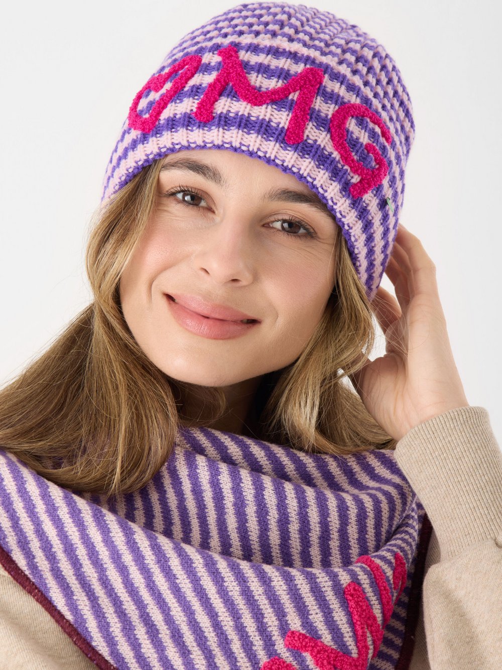 Codello Mütze Damen lila gestreift, ONE SIZE