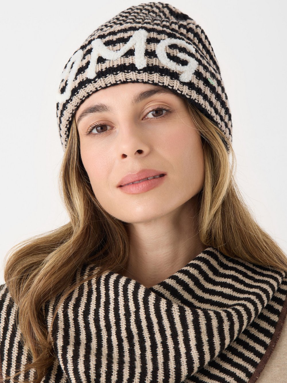 Codello Mütze Damen schwarz gestreift, ONE SIZE