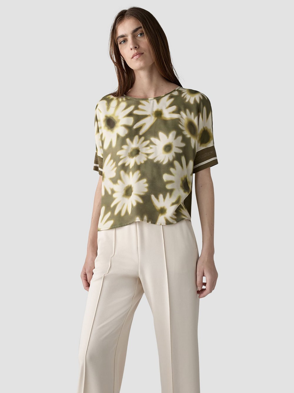 LCMT Bluse Damen Viskose grün gemustert, 36