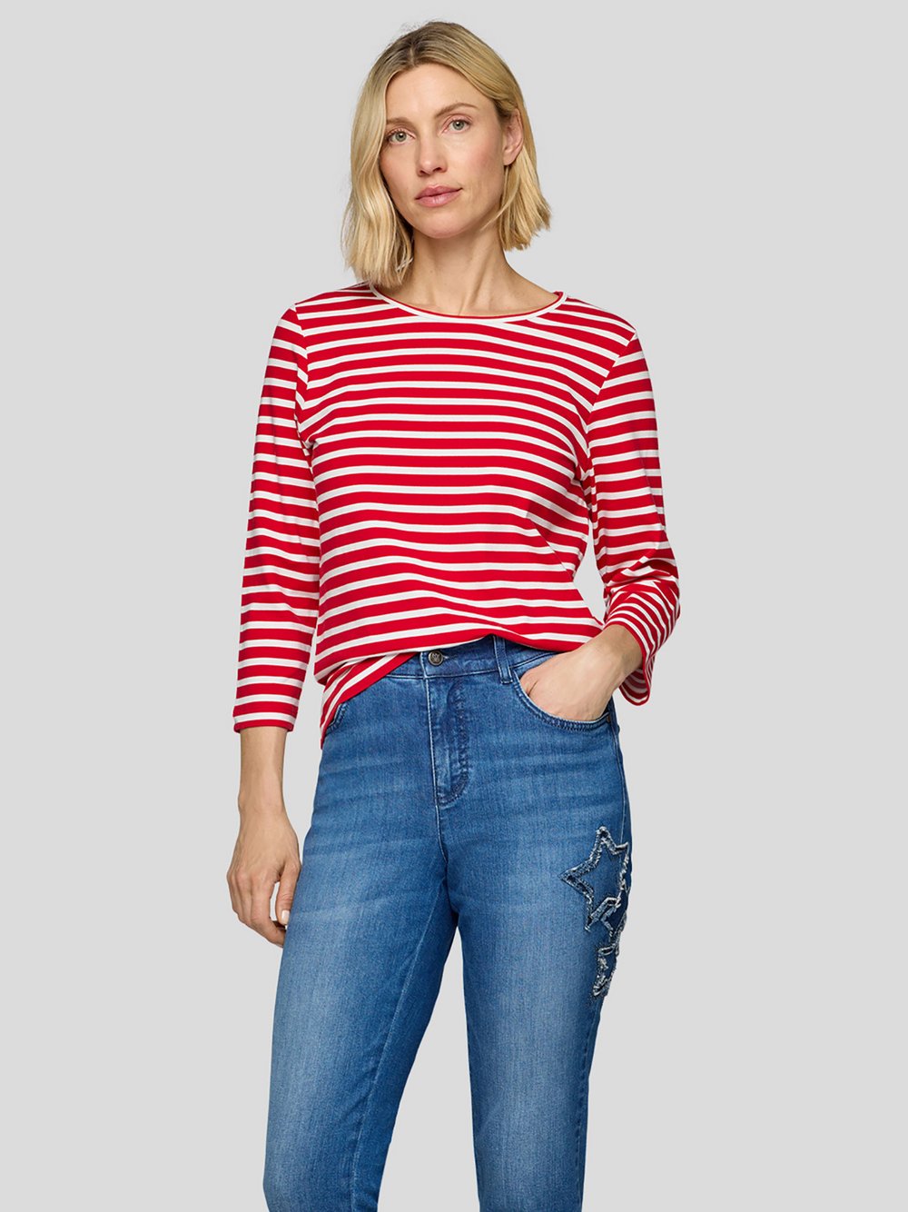 Thumbnail - RABE T-Shirt Damen Baumwolle rot gemustert, 38