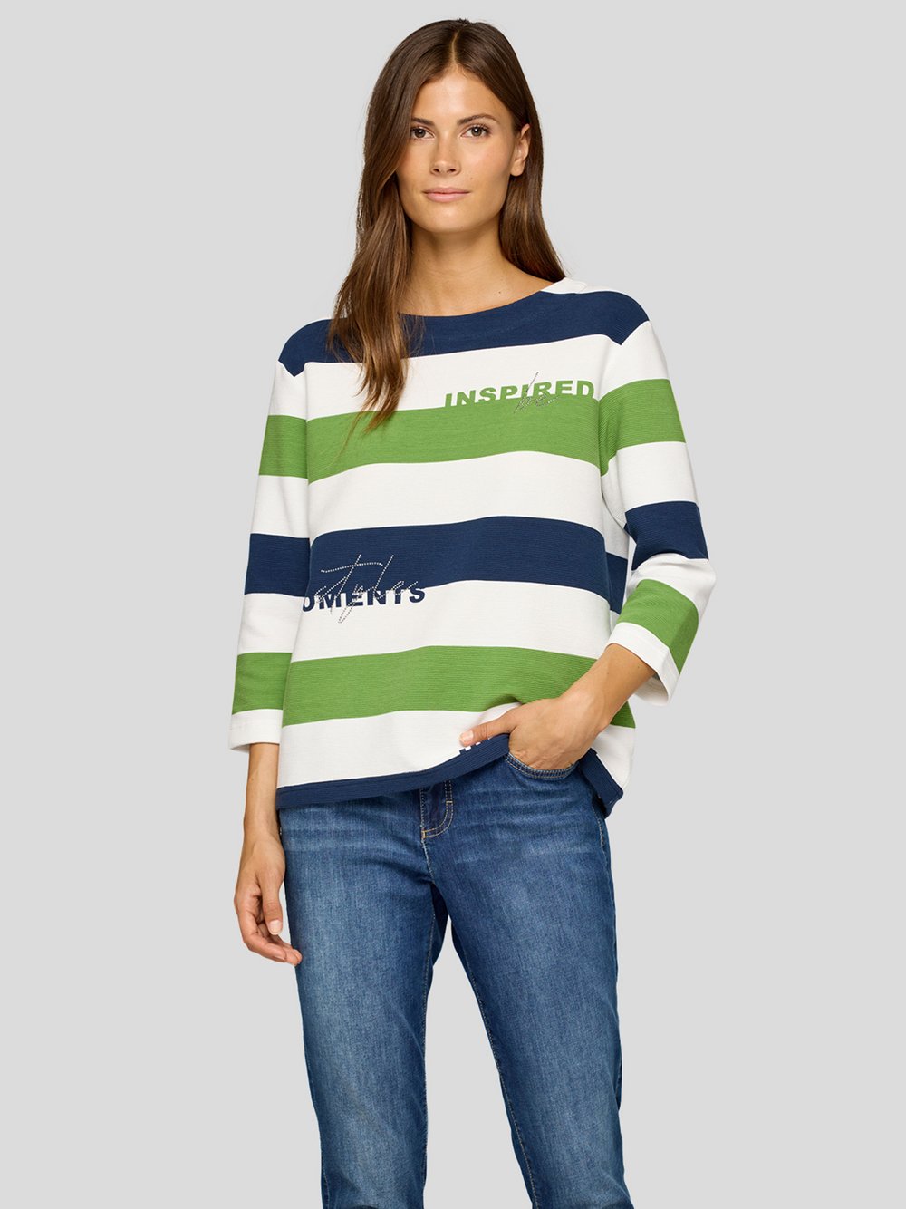 RABE T-Shirt Damen Baumwolle grün gestreift, 40