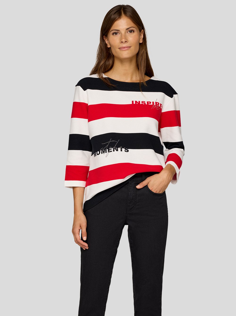 RABE T-Shirt Damen Baumwolle rot gestreift, 42