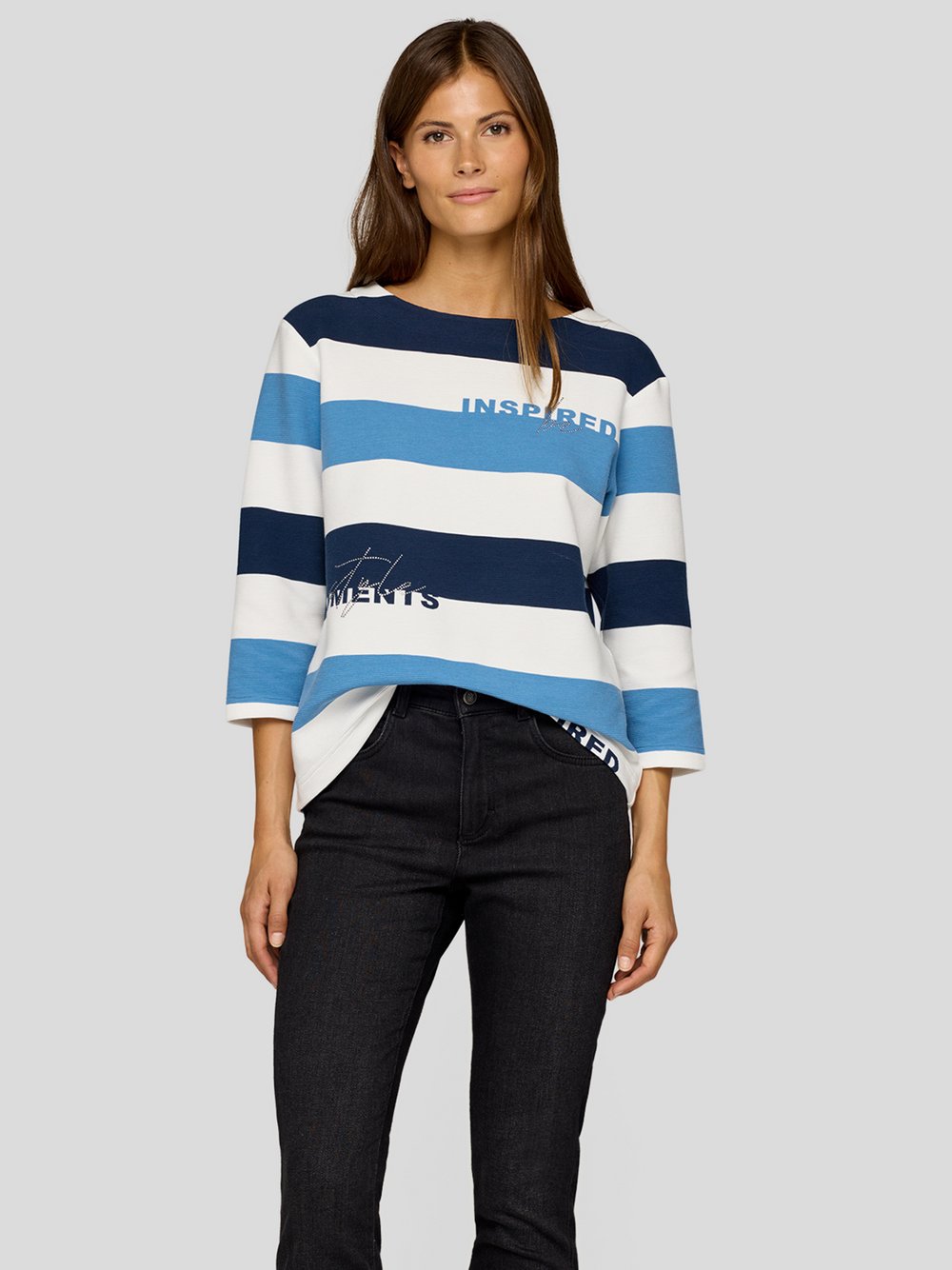 RABE T-Shirt Damen Baumwolle blau gestreift, 40