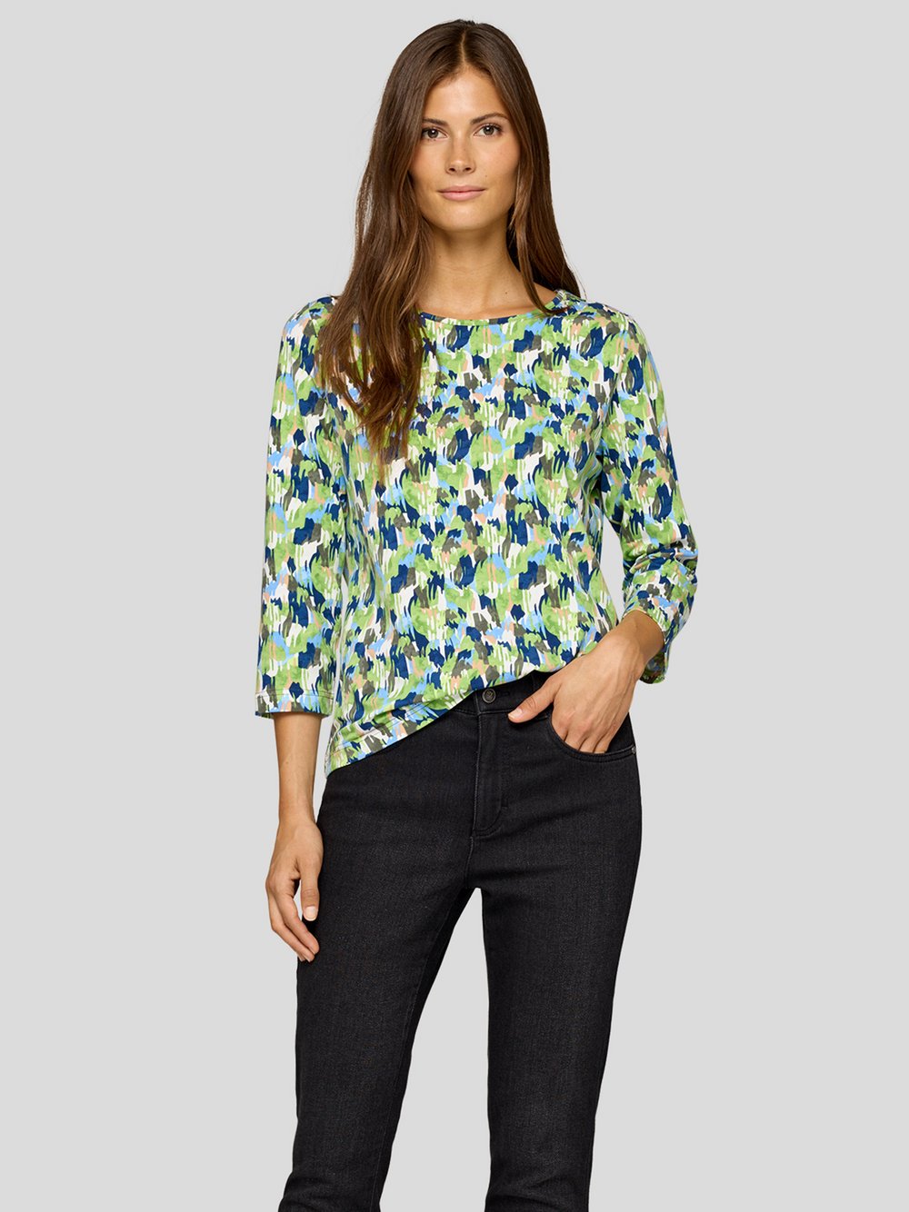 Thumbnail - RABE T-Shirt Damen Baumwolle grün gemustert, 46