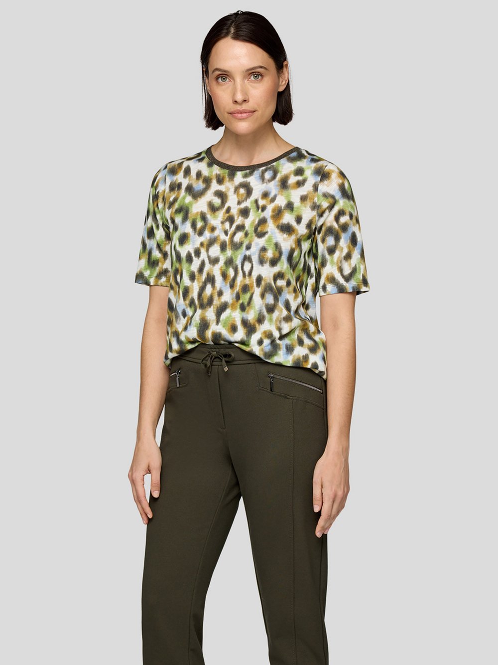 RABE T-Shirt Damen Baumwolle grün gemustert, 38