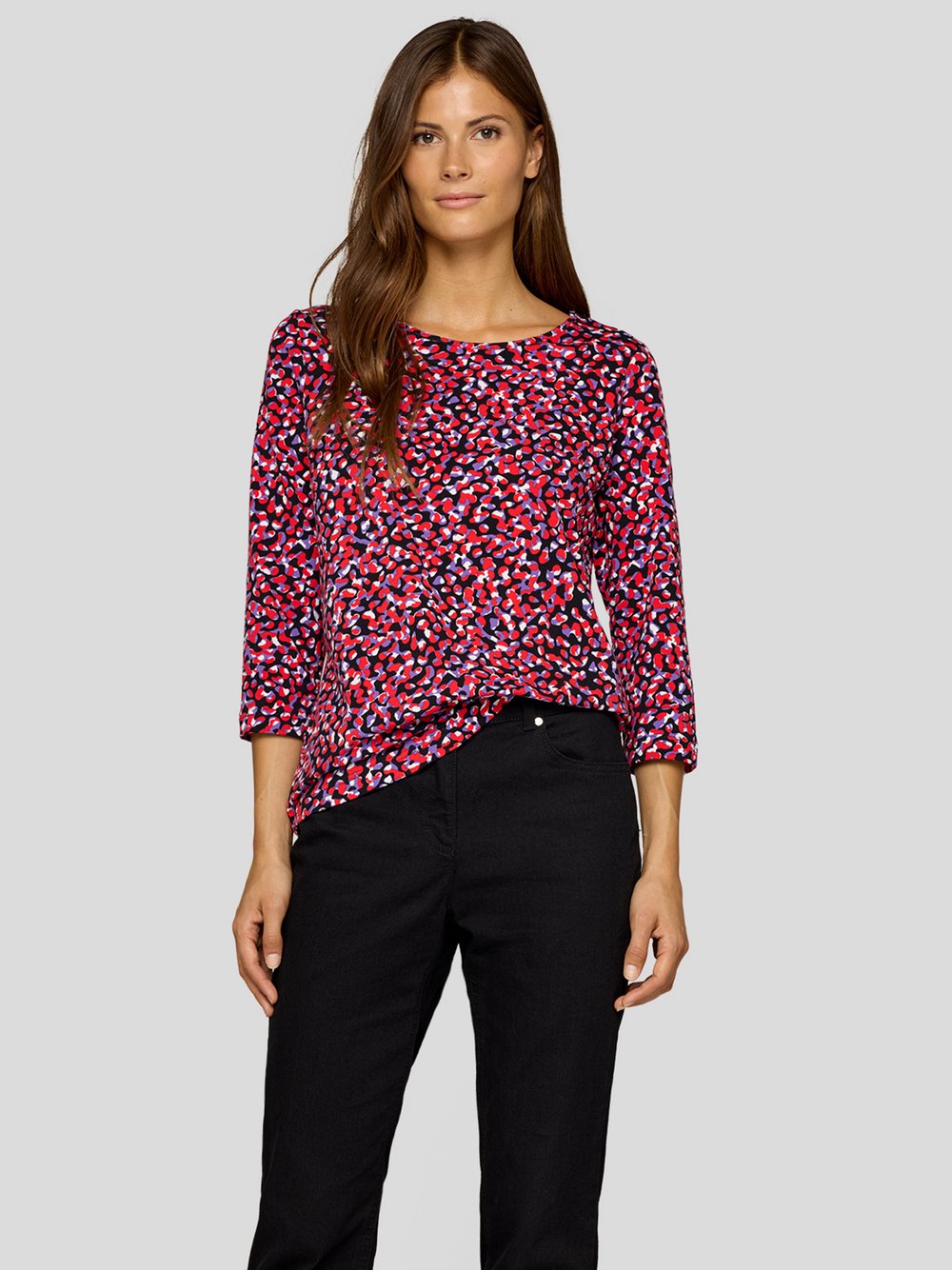 RABE T-Shirt Damen Baumwolle schwarz gemustert, 52