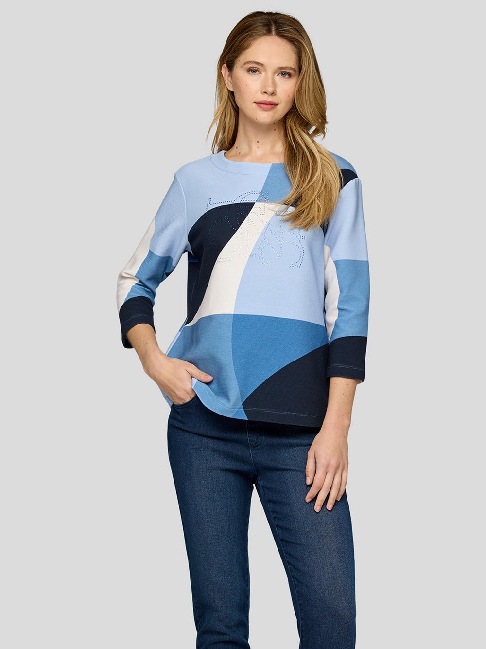 RABE T-Shirt Damen Baumwolle blau gemustert, 50