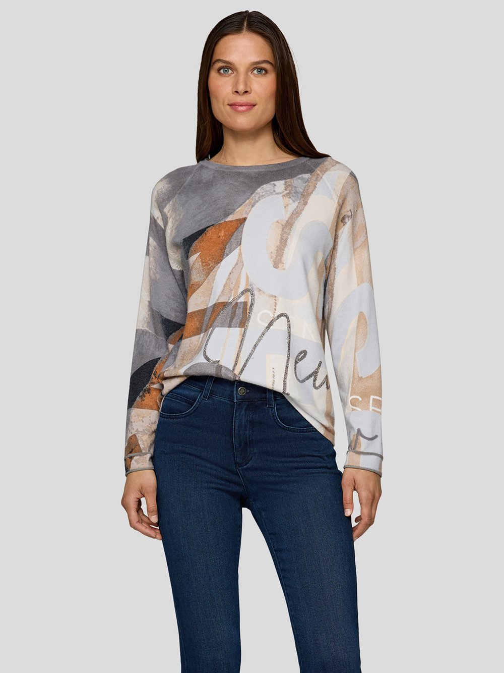 RABE Pullover Damen Viskose grau gemustert, 38