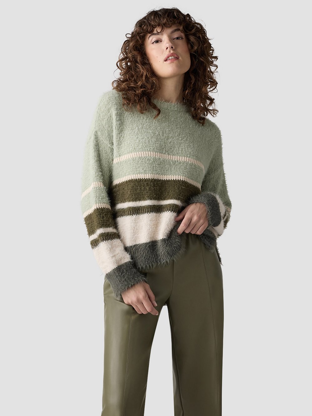 LCMT Pullover Damen grün gestreift, 48