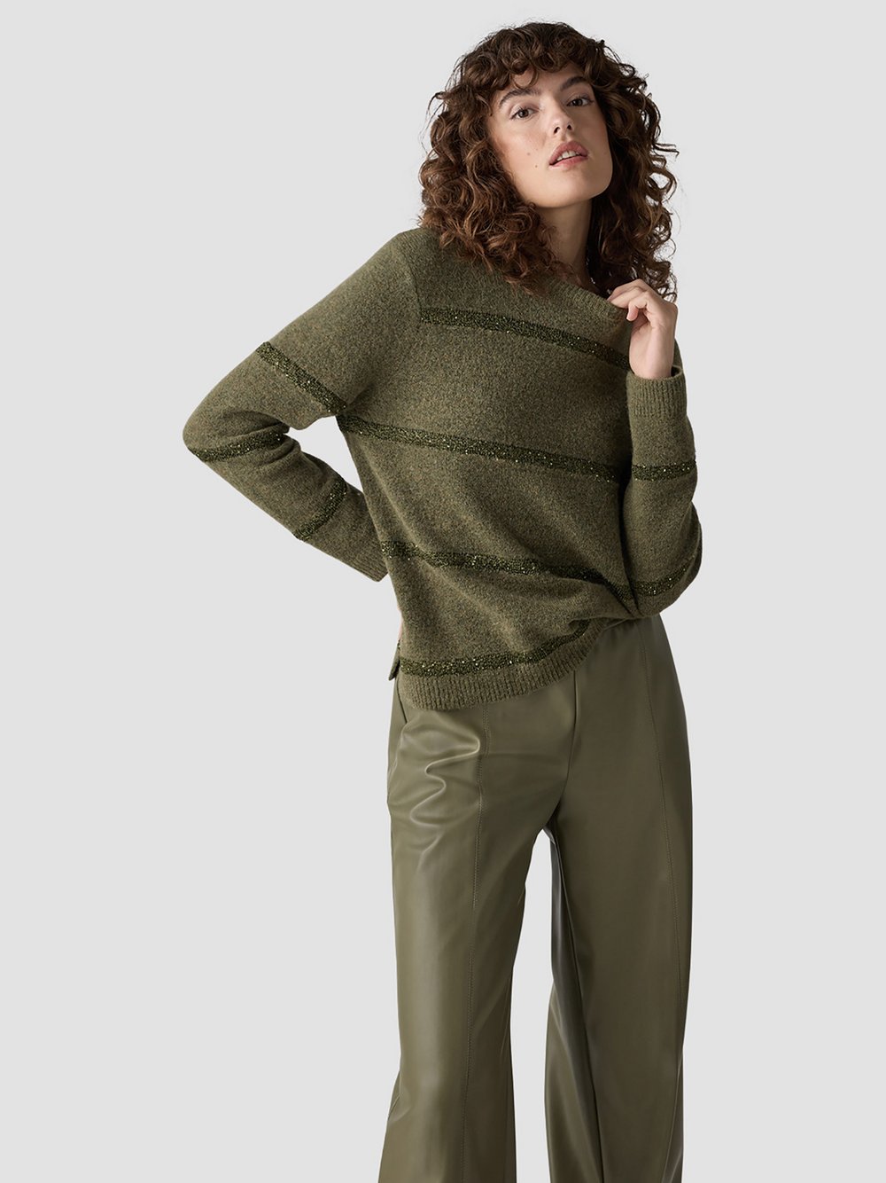 LCMT Pullover Damen Polyamid grün gestreift, 38