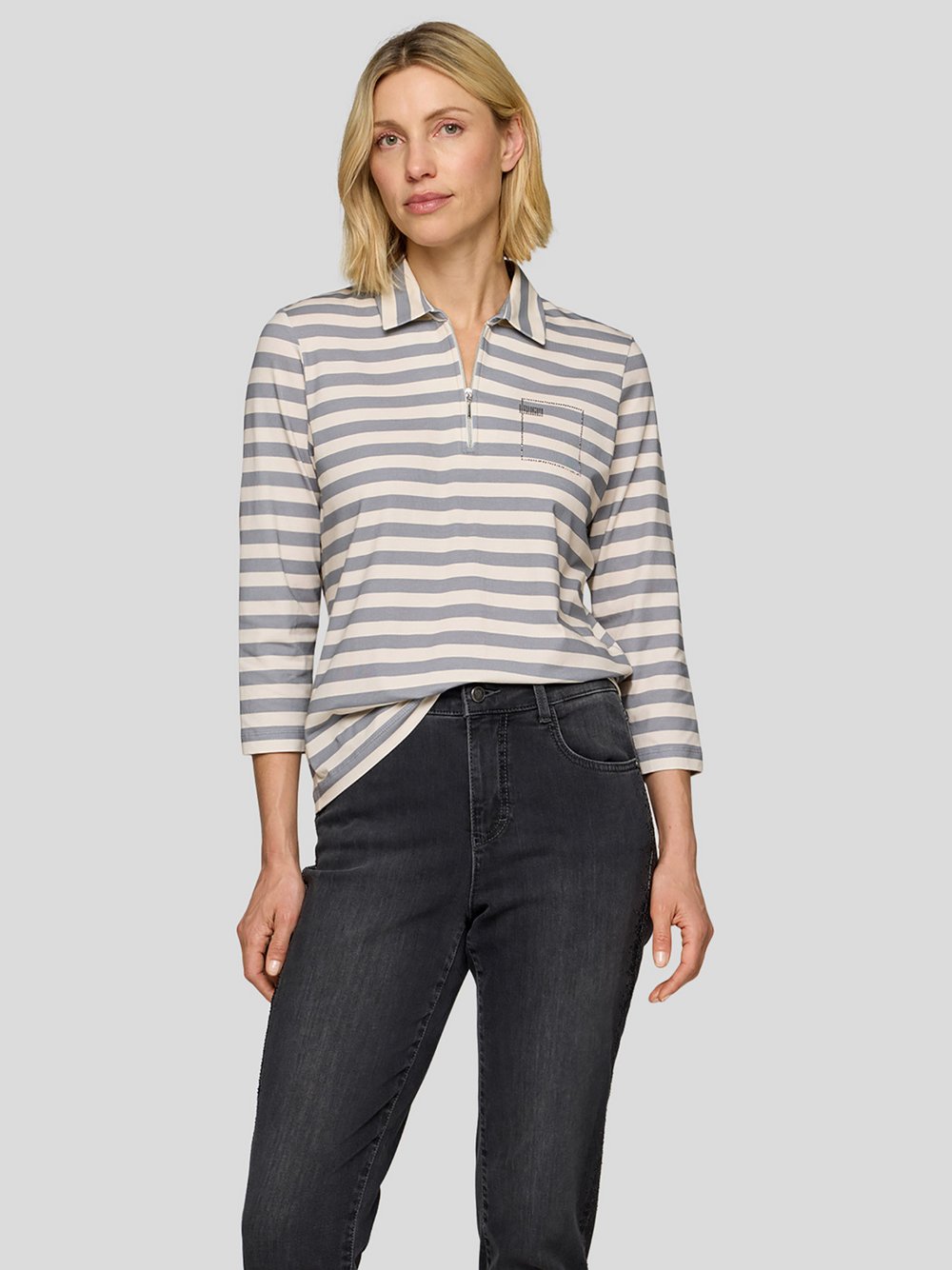 RABE Poloshirt Damen Baumwolle grau gemustert, 42