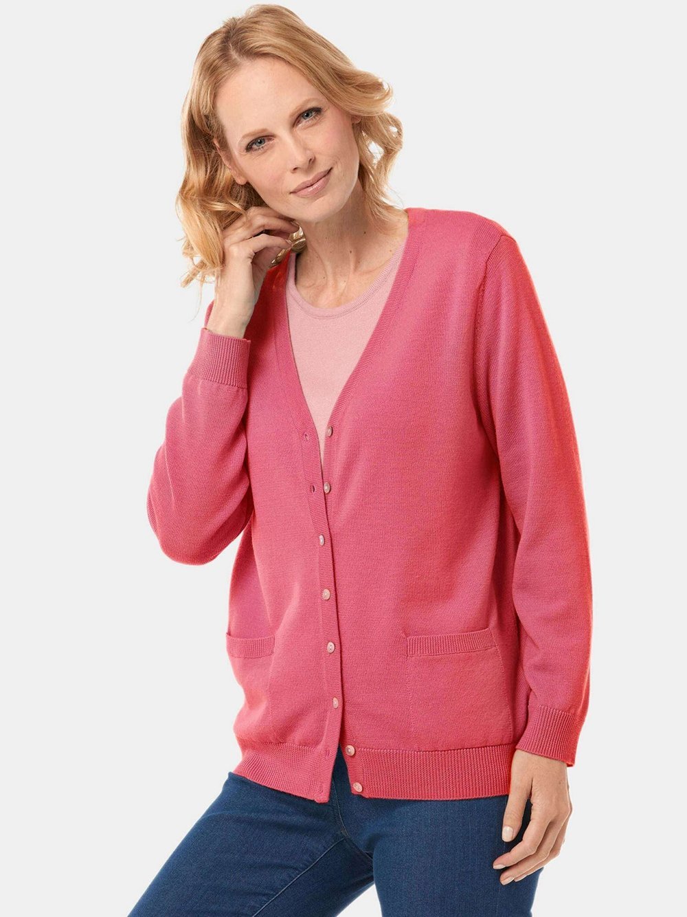 Goldner Strickjacke Damen Schurwolle pink, 44