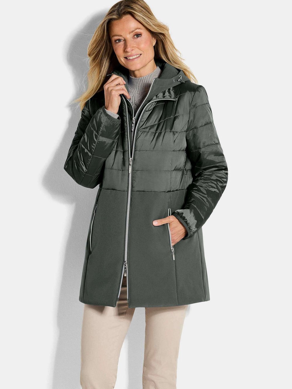 Goldner Steppmantel Damen grün, 48