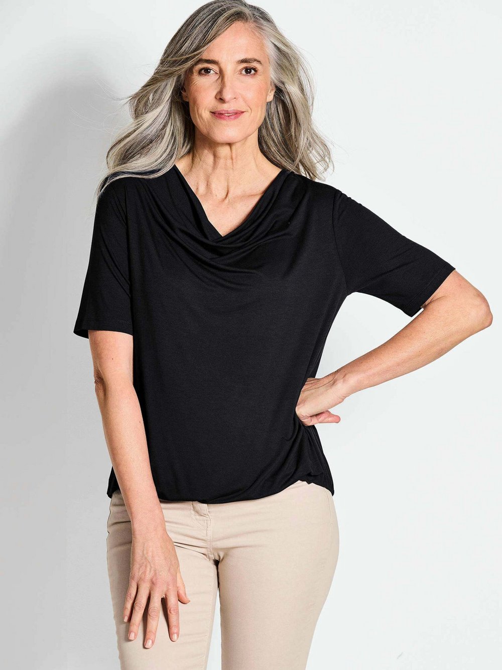 Goldner Shirt Damen Viskose schwarz, 46