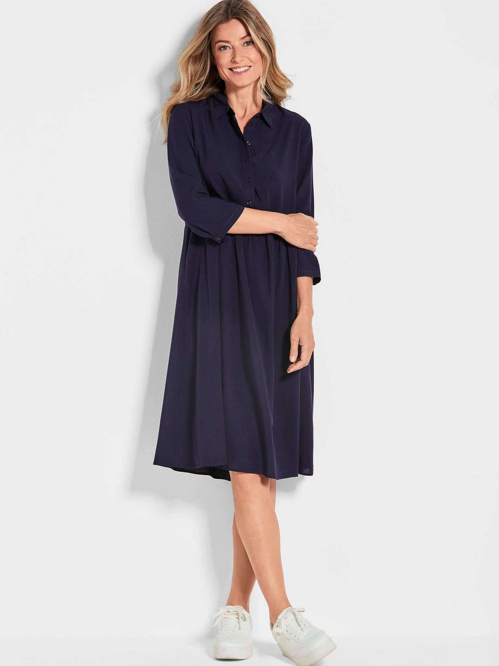 Goldner Hemdblusenkleid Damen Viskose blau, 44