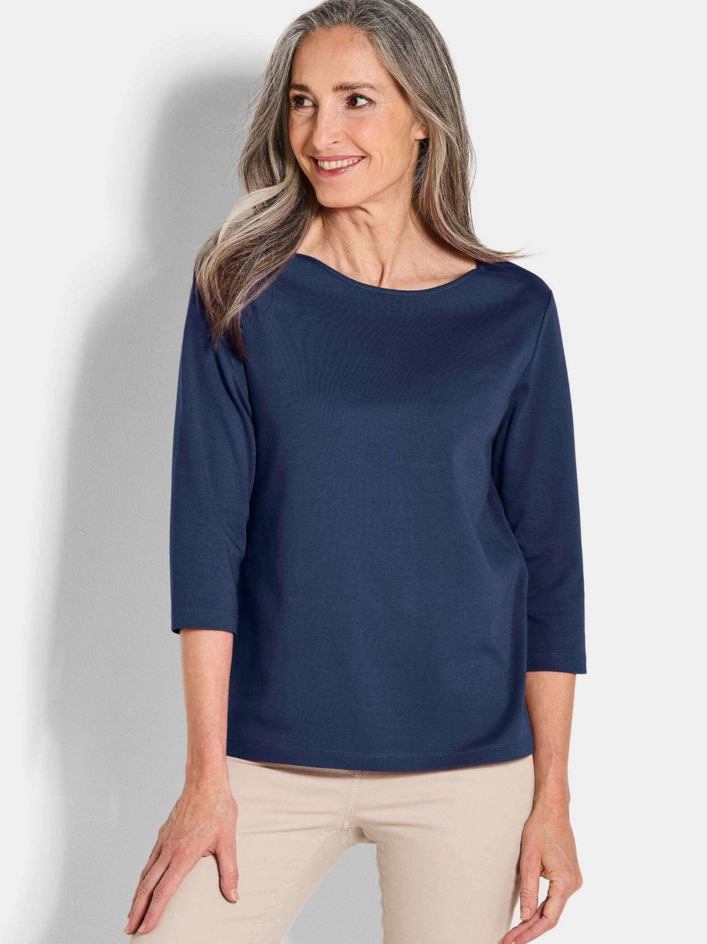 Goldner Langarmshirt Damen Baumwolle blau, 42