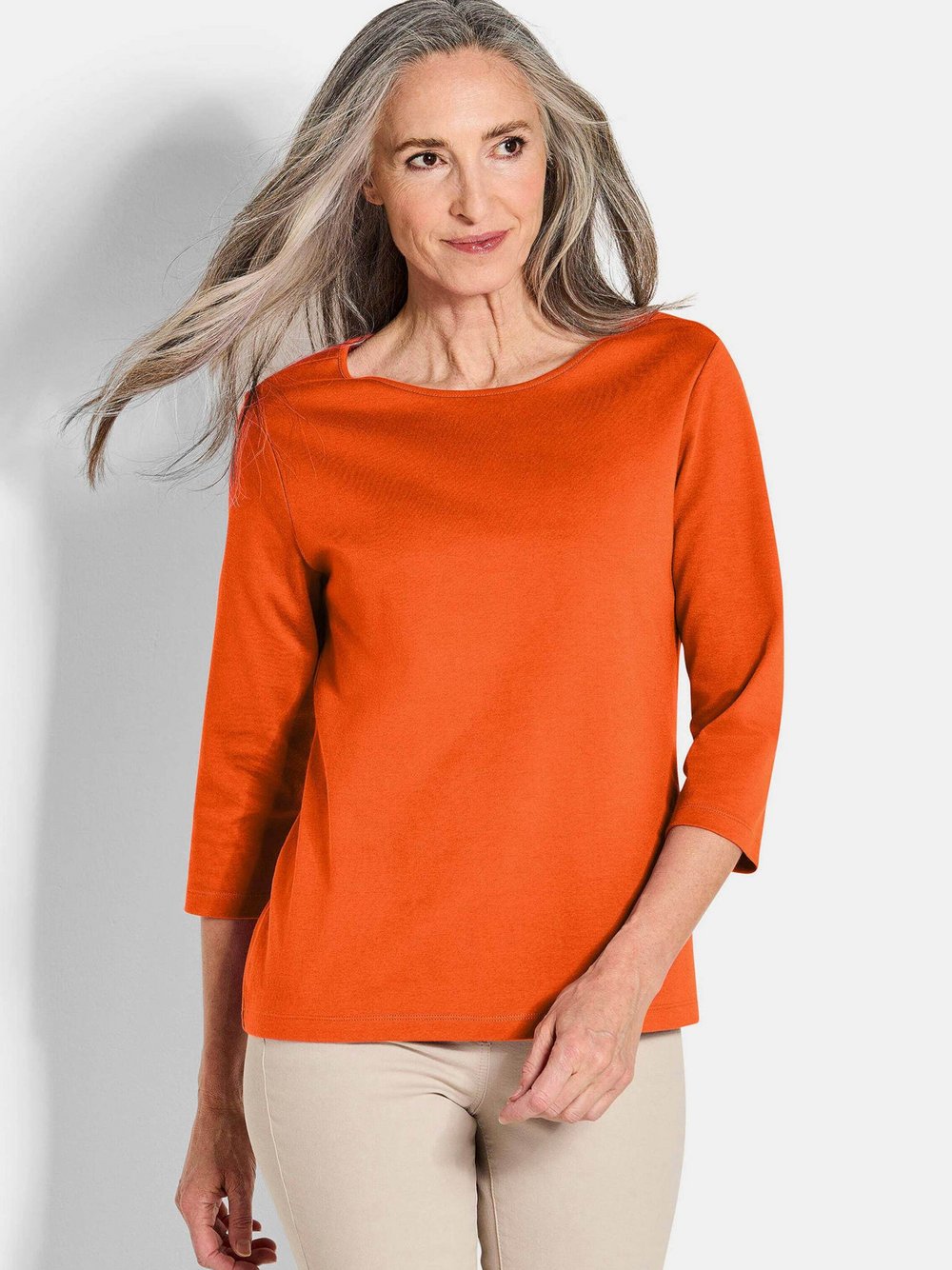 Goldner Langarmshirt Damen Baumwolle orange, 46