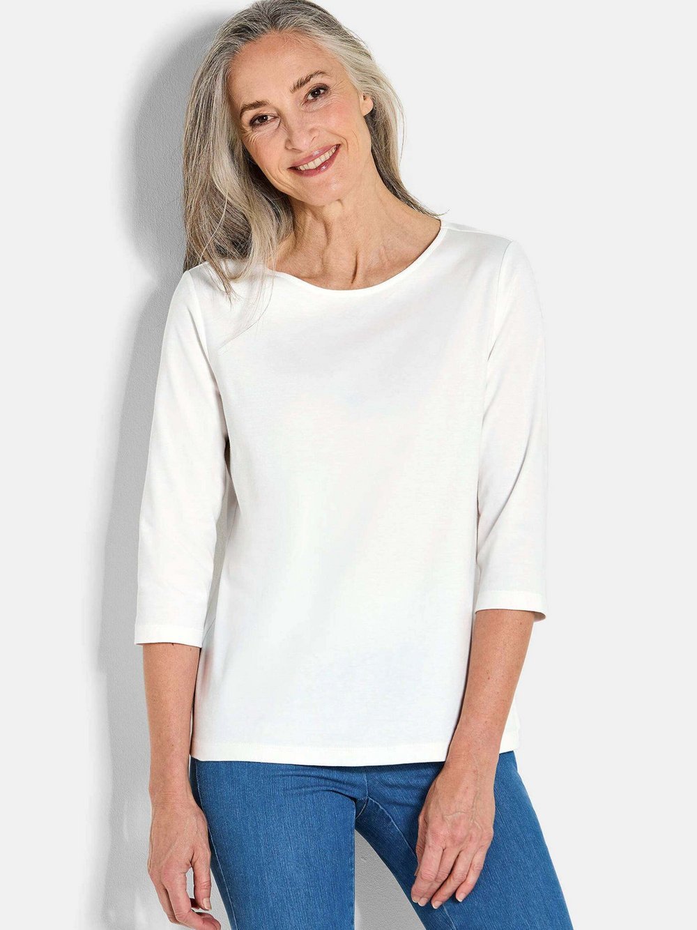 Goldner Langarmshirt Damen Baumwolle weiß, 50