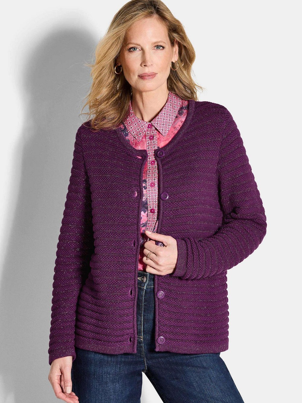 Goldner Strickjacke Damen Baumwolle lila, 42