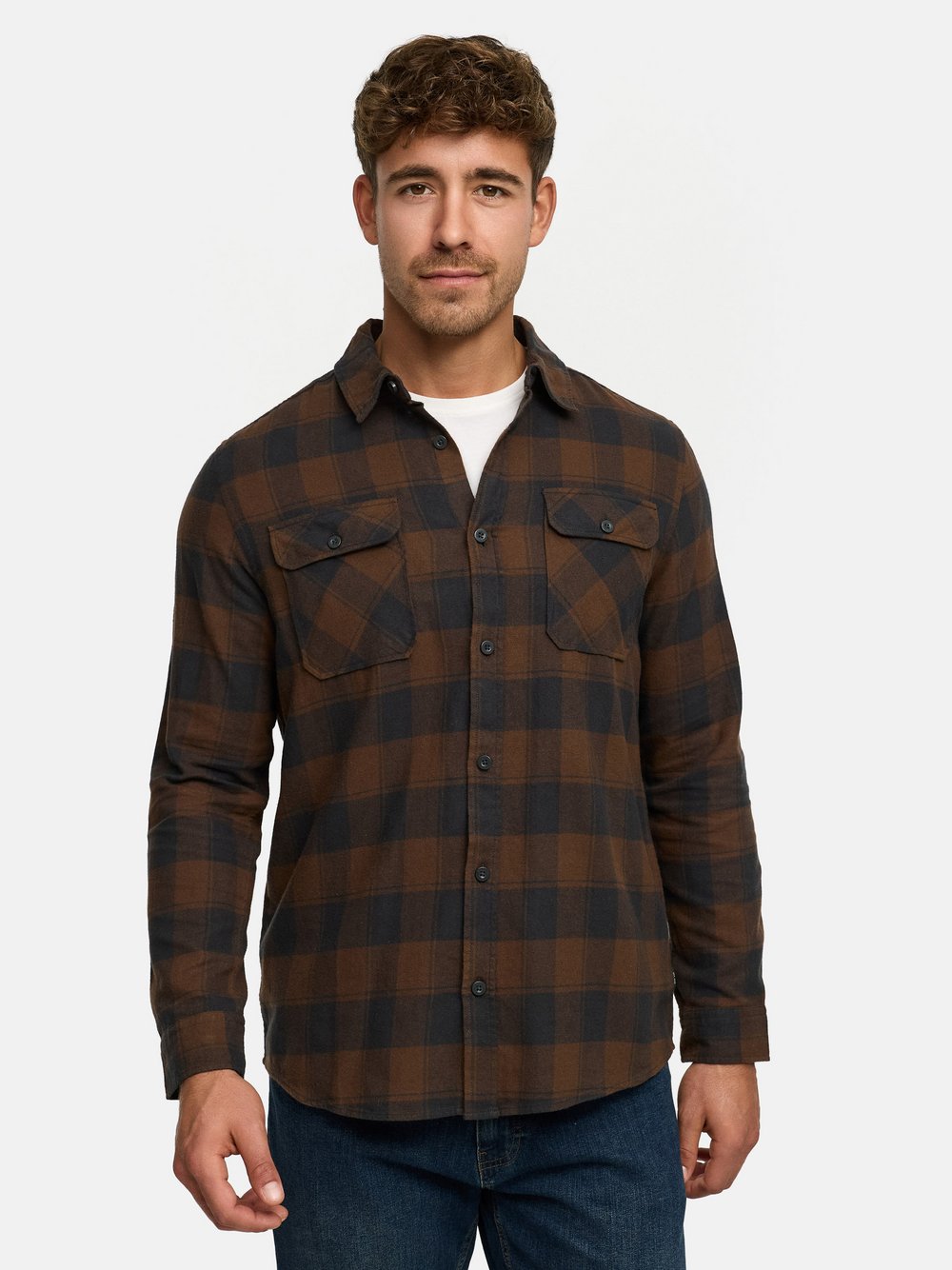 Indicode Hemd Langarm Herren Regular Fit Baumwolle braun kariert, S