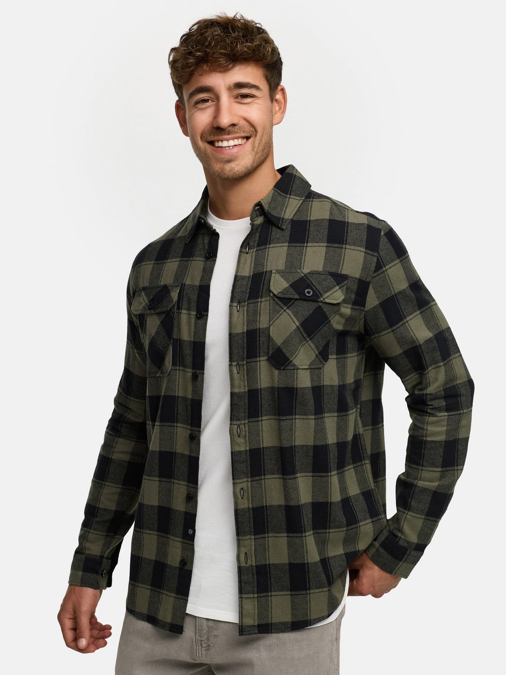 Indicode Hemd Langarm Herren Regular Fit Baumwolle grün kariert, S