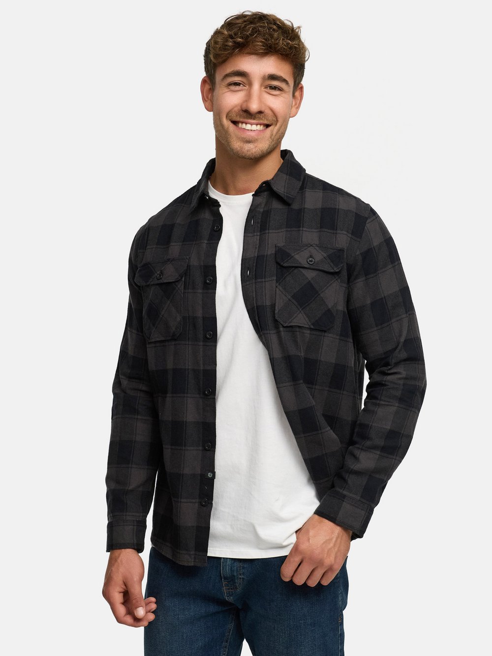 Indicode Hemd Langarm Herren Regular Fit Baumwolle schwarz kariert, XXL