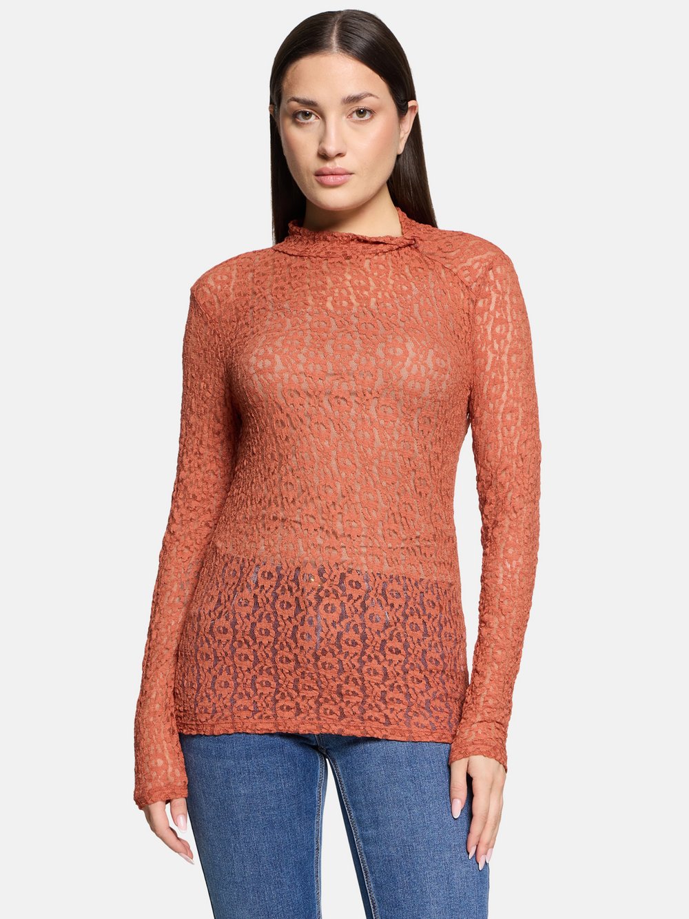 Cartoon Langarm-Shirt Damen braun, 34