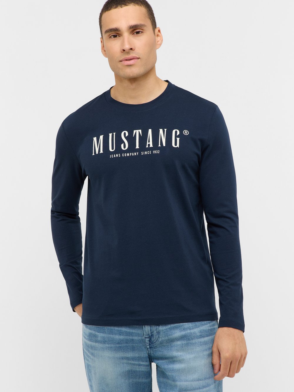 Mustang Langarmshirt Herren Baumwolle blau, XXL