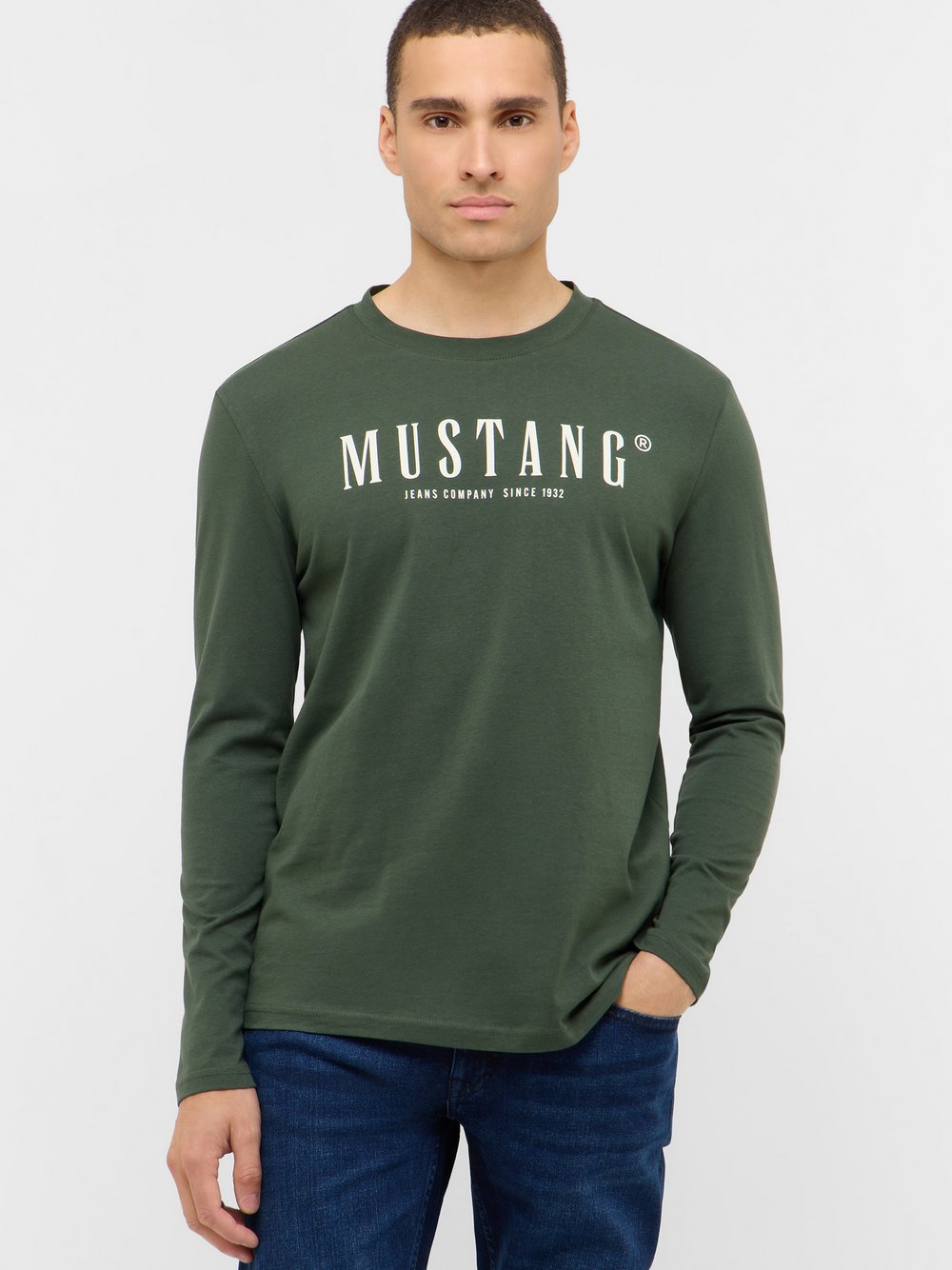 Thumbnail - Mustang Langarmshirt Herren Baumwolle grün, L